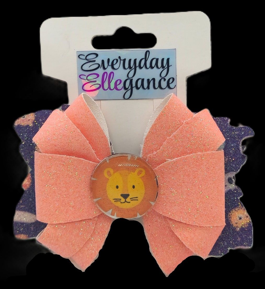 Glitter Lion Bow with a Lion Cabochon Accent