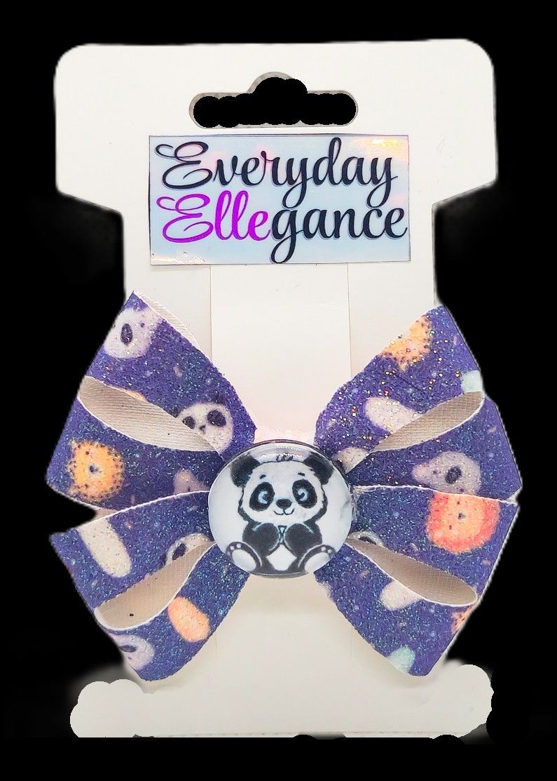 Glitter Panda Bow with a Panda Cabochon Accent