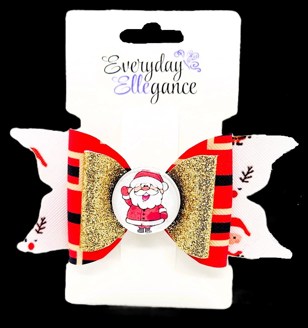 Santa Glitter Bow with a Santa Cabochon Accent