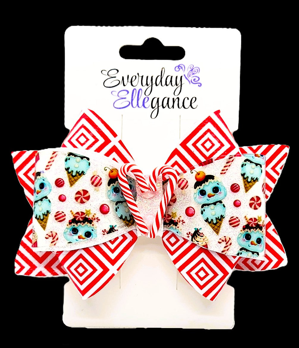 Candy Cane and Ice Cream Cone Bow with a Candy Cane Heart Accent