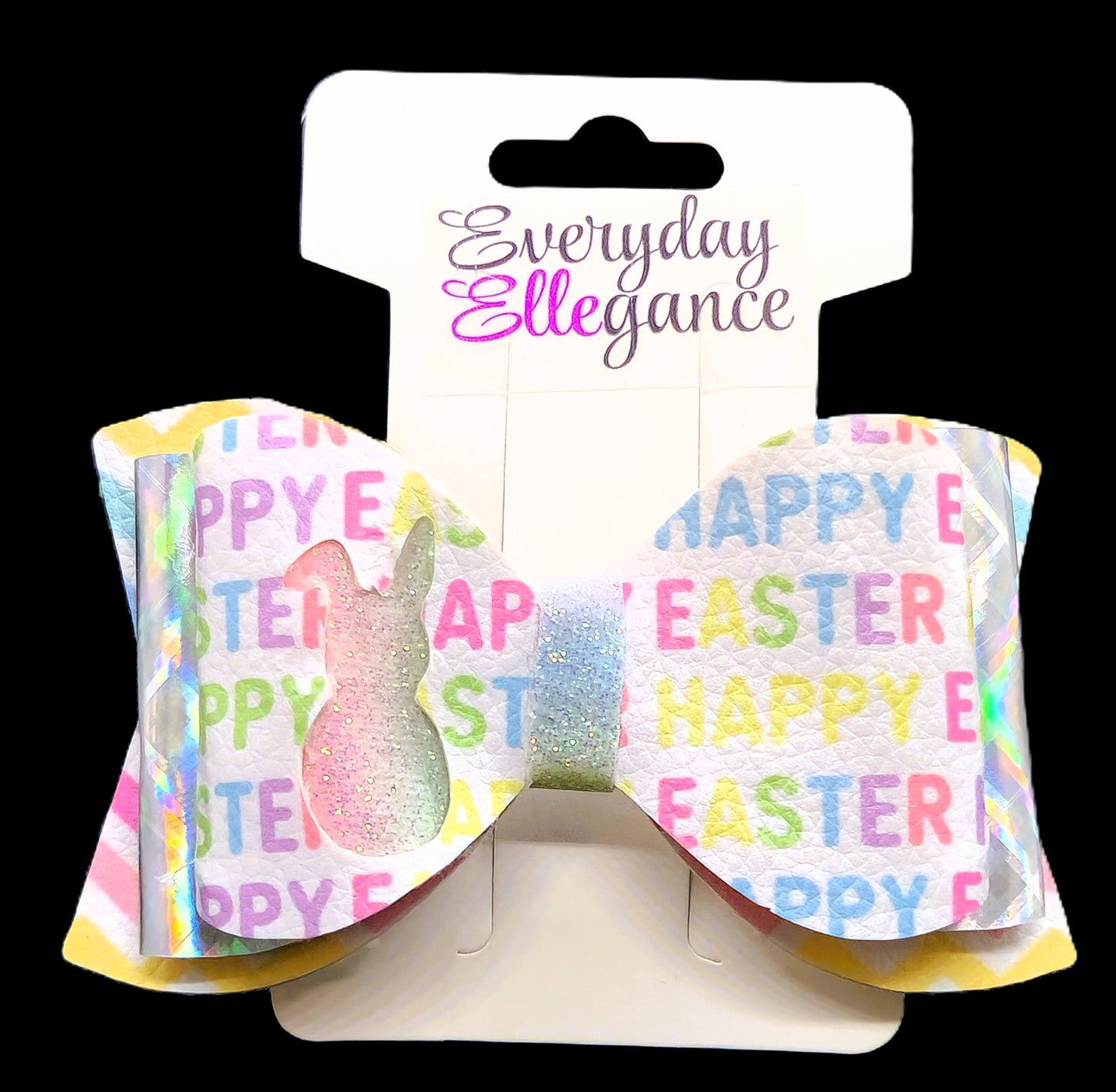 Peek-A-Bunny Holographic Glitter Bow
