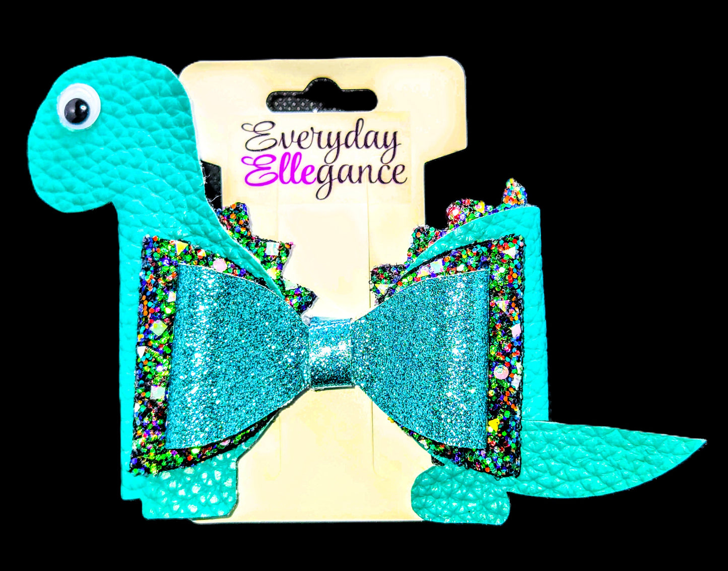 Glitter Dinosaur Bow with Googly Eyes
