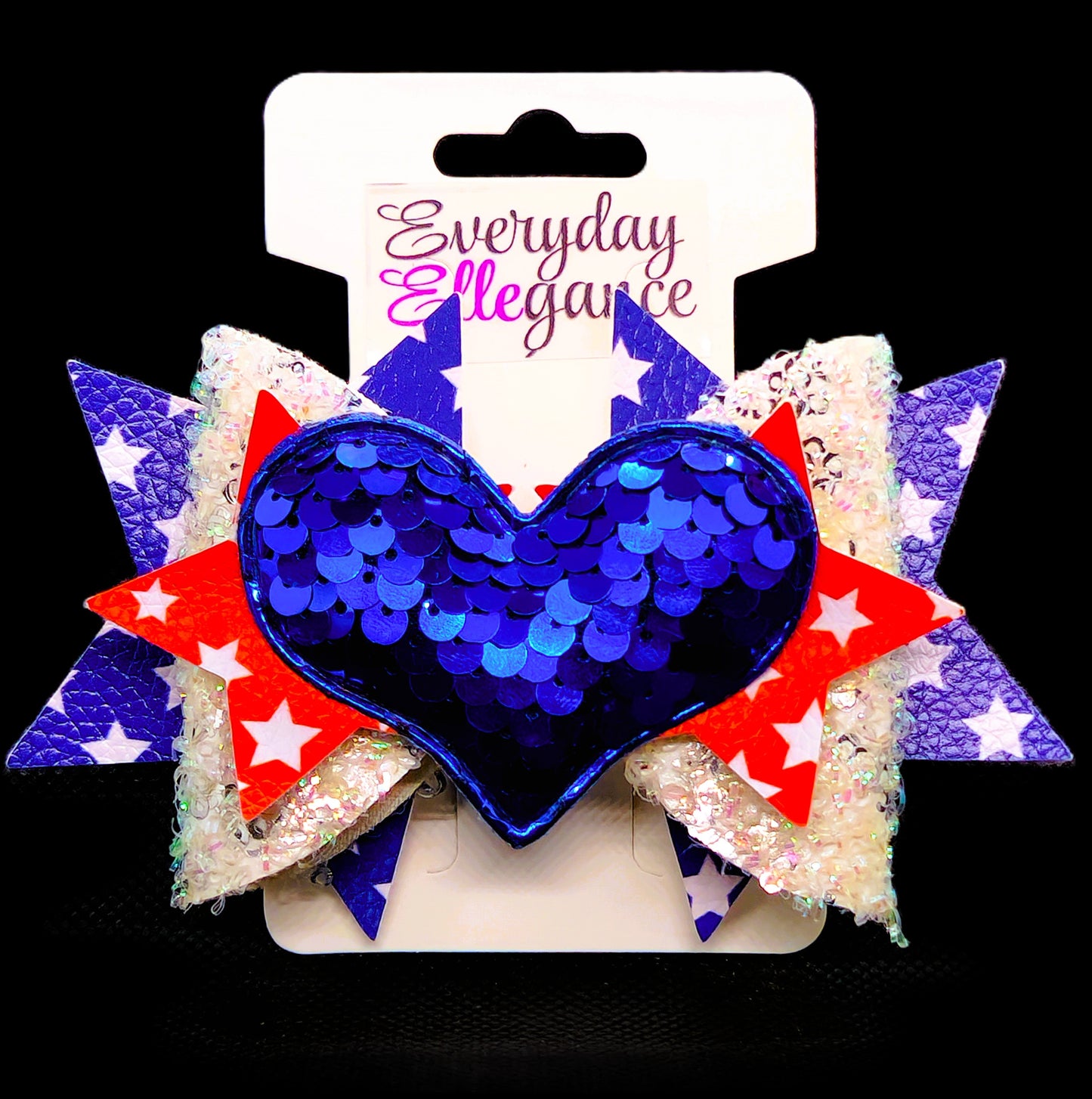 Glitter Star Bow with a Sequined Heart Accent