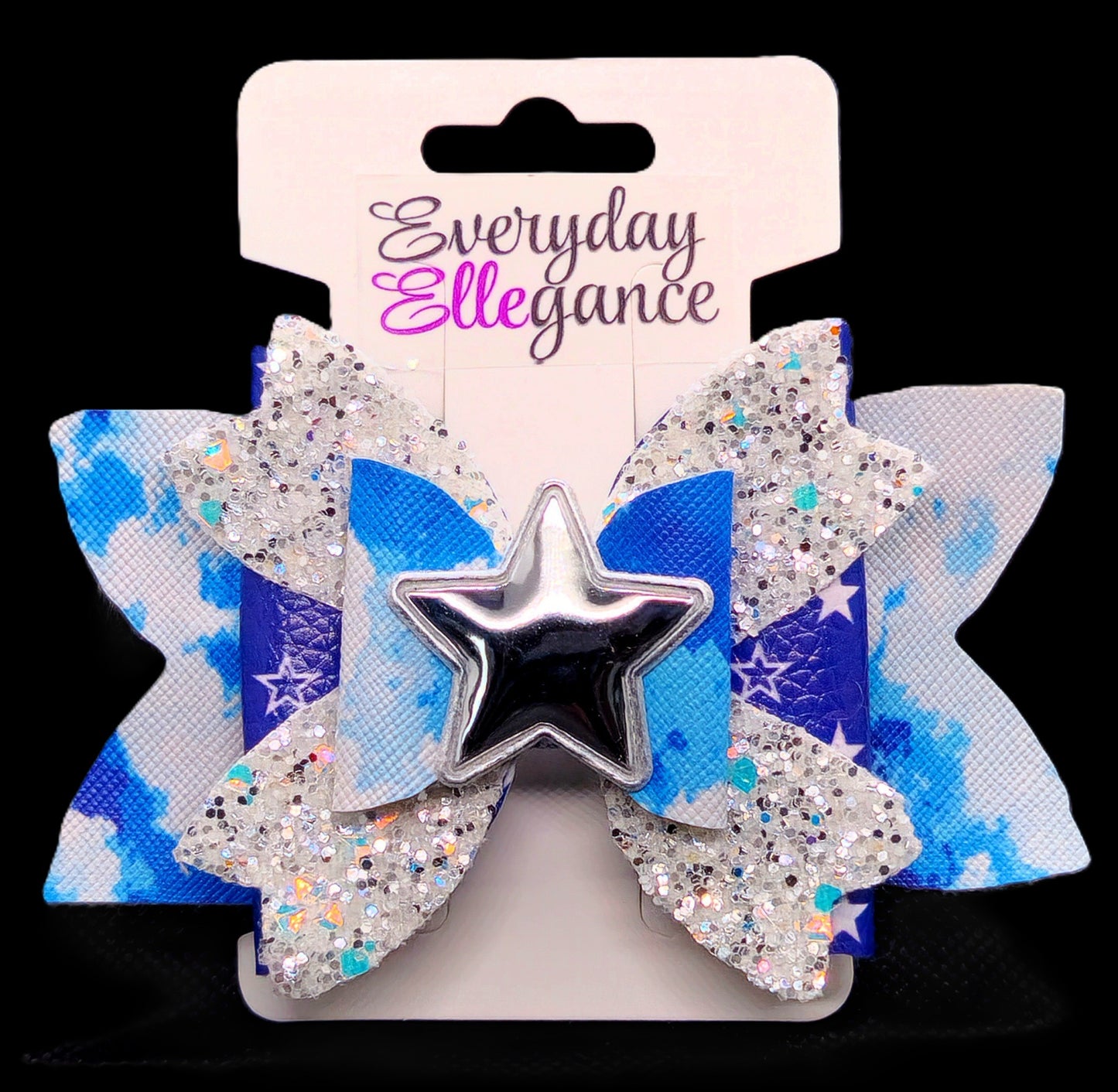 Tie-Dye Glitter Bow with a Metallic Star Accent