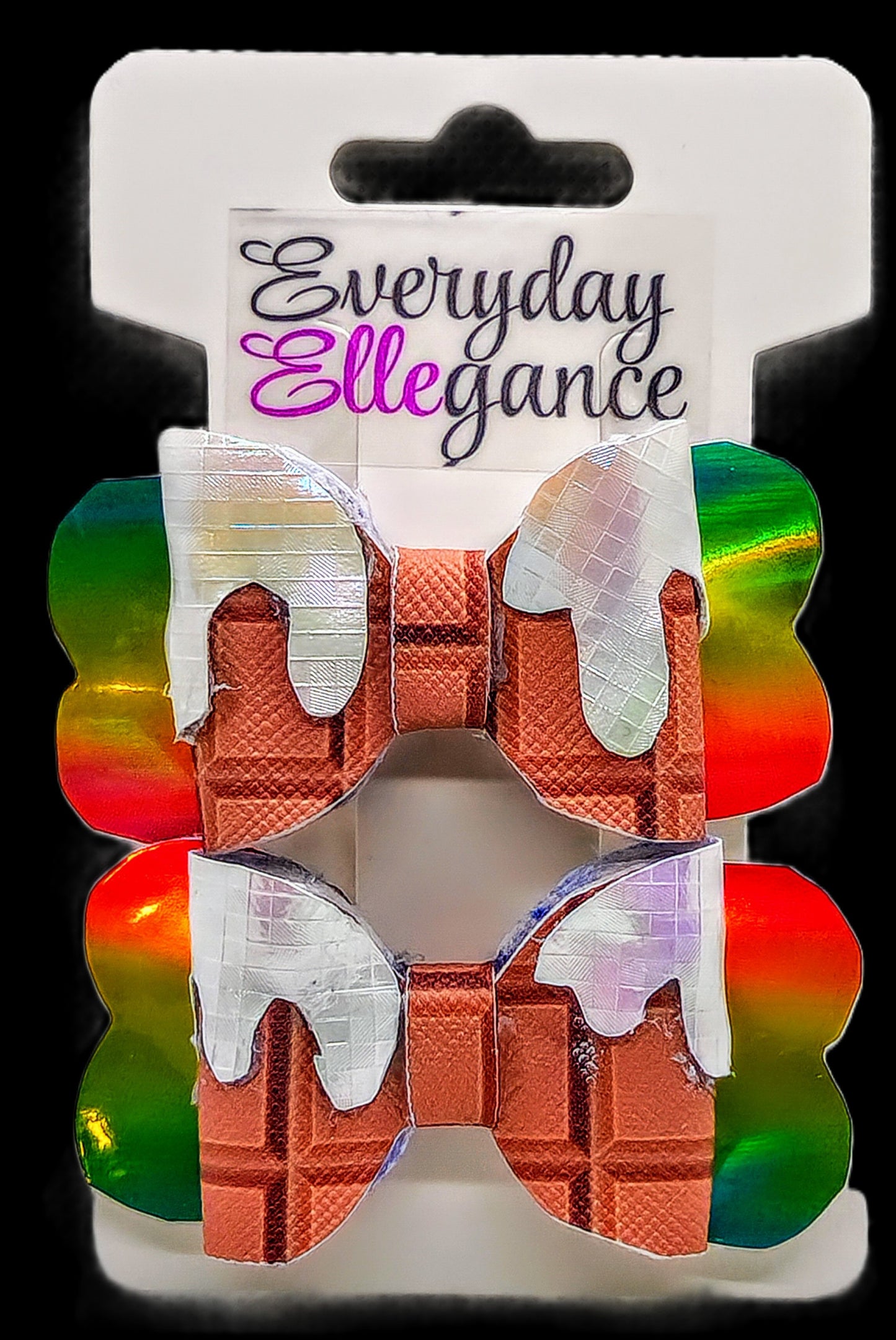 Holographic Ice Cream Cone Bow Set