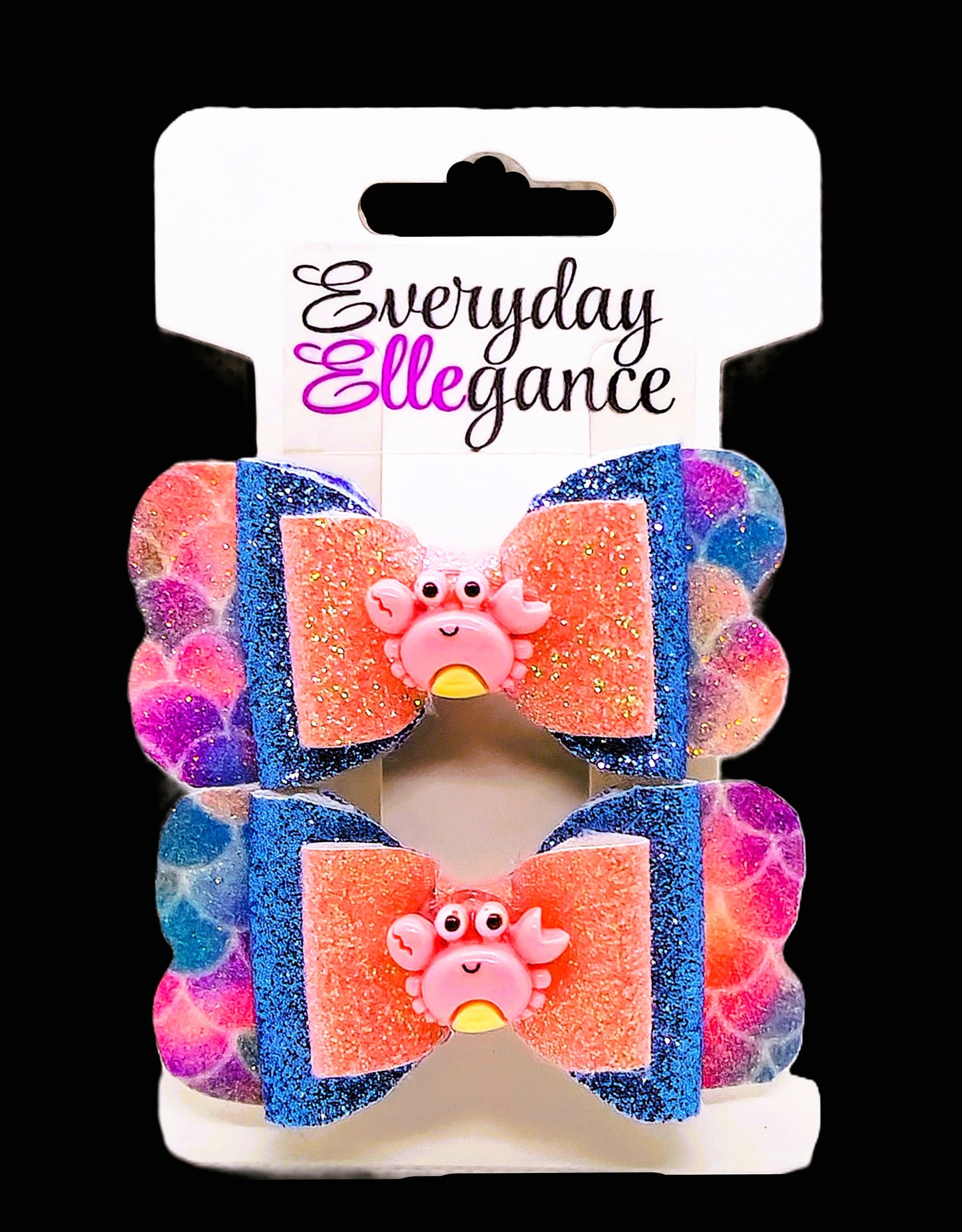 Glitter Mermaid Scale Bows with Pink Crab Accents
