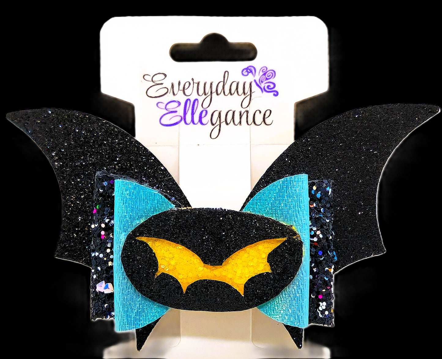 Glitter Bat Signal Bow Blue