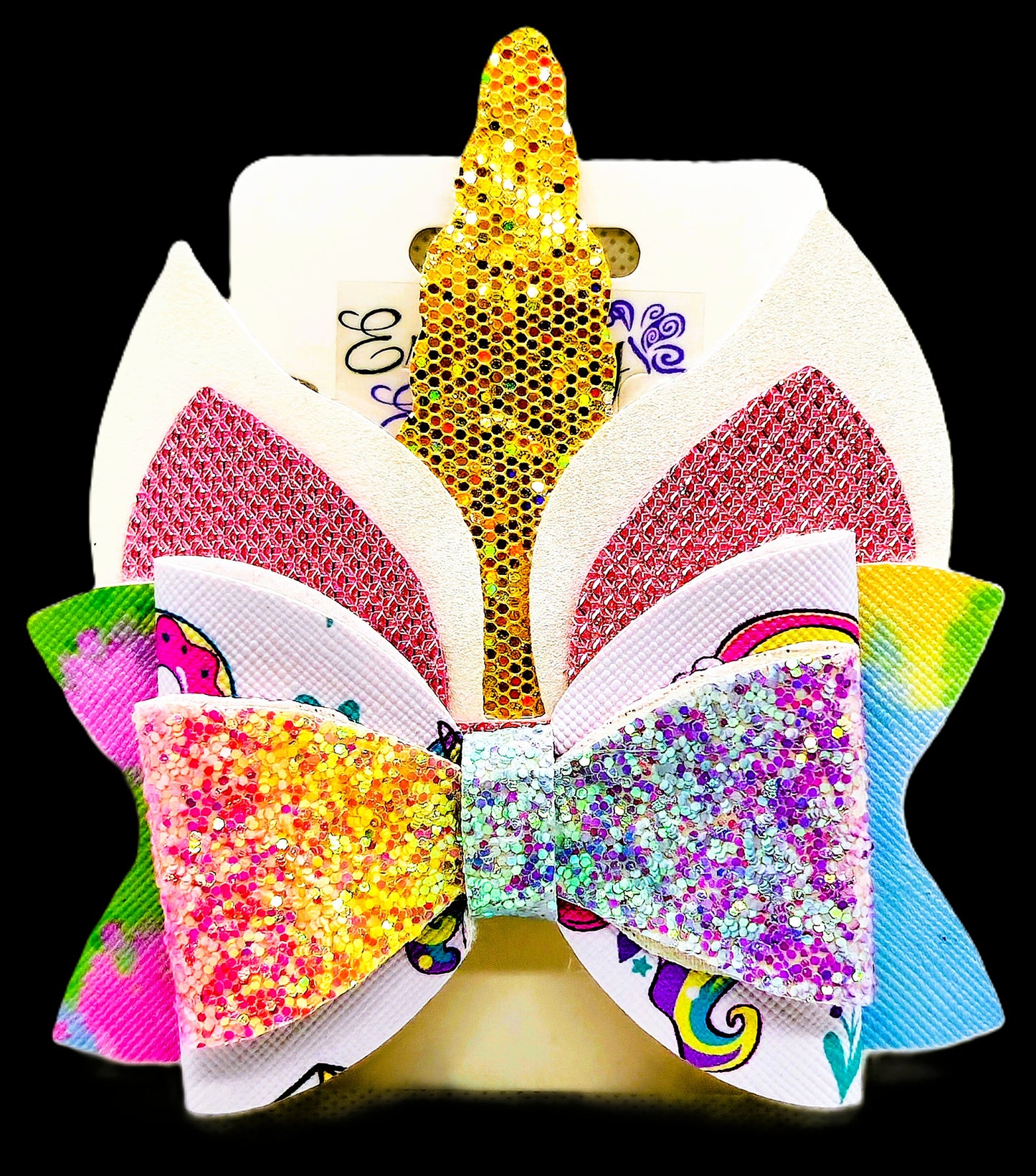 Rainbow Glitter Unicorn Horn Bow