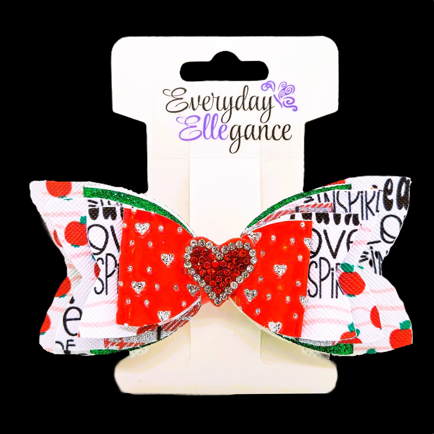 Love to Teach Glitter Bow with a Rhinestone Heart Accent