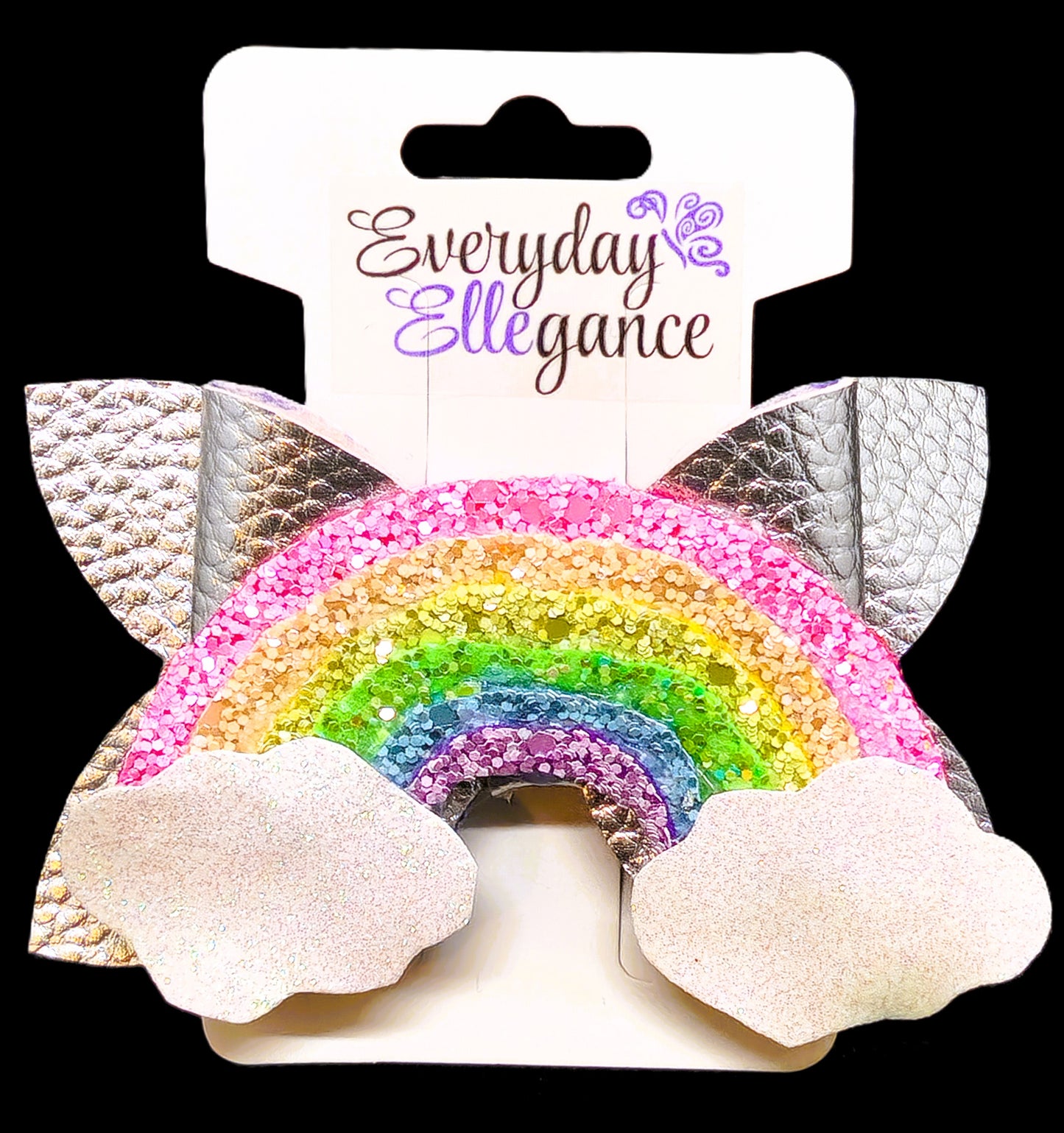 Glitter Rainbow Hair Bow with Silver Metallic Back