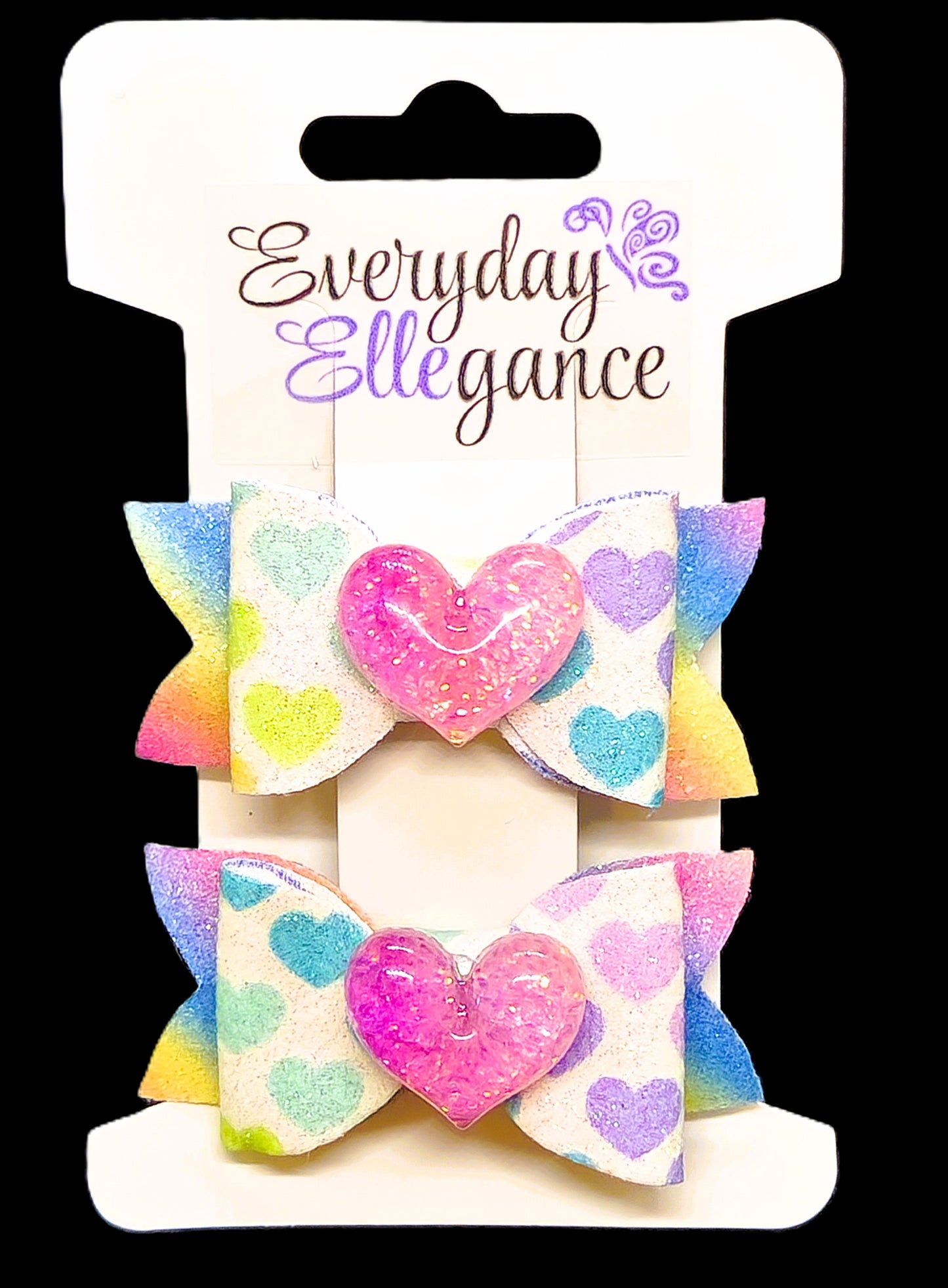 Glitter Heart Bow Set with Sparkly Heart Accents