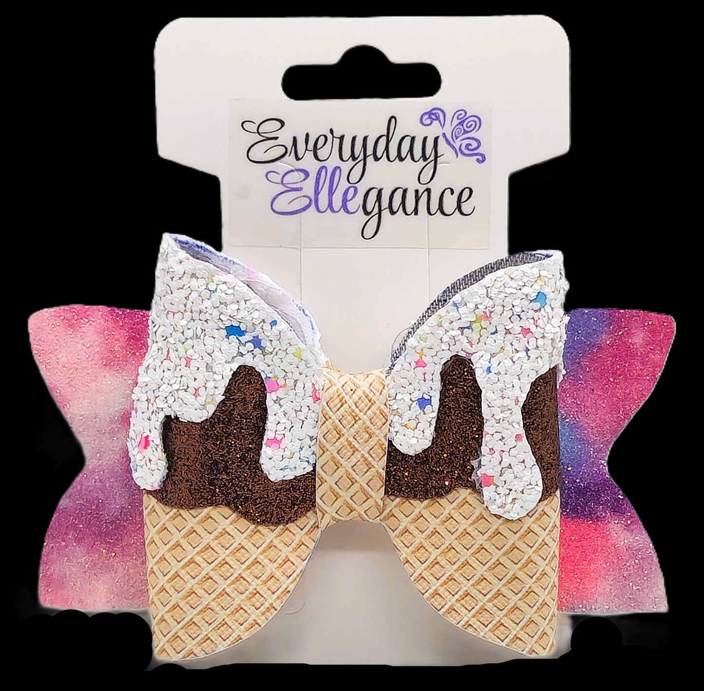 Chocolate Glitter Ice Cream Sugar Cone Bow with Glitter Back