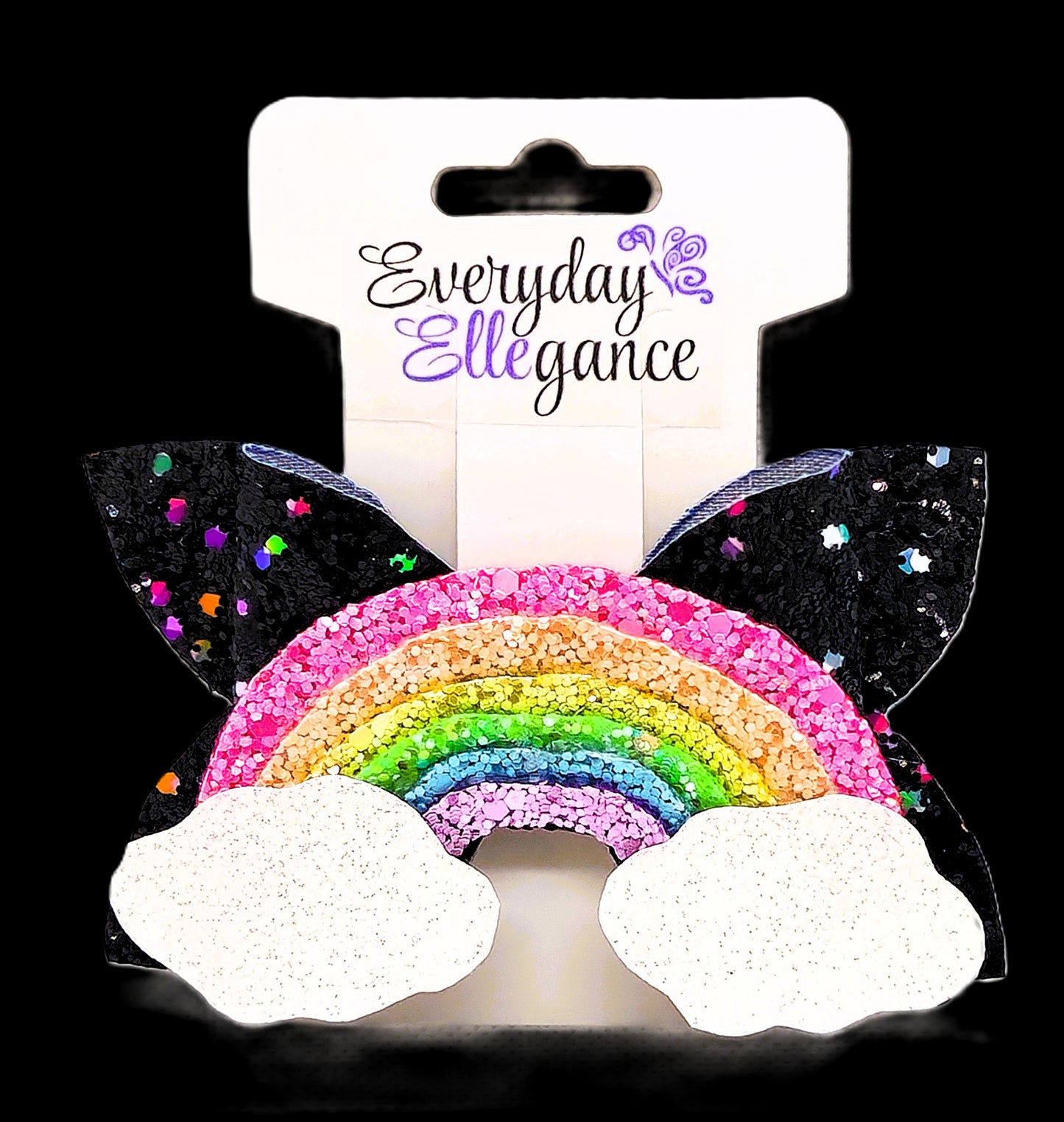 Glitter Rainbow Hair Bow with Black Confetti Glitter Back