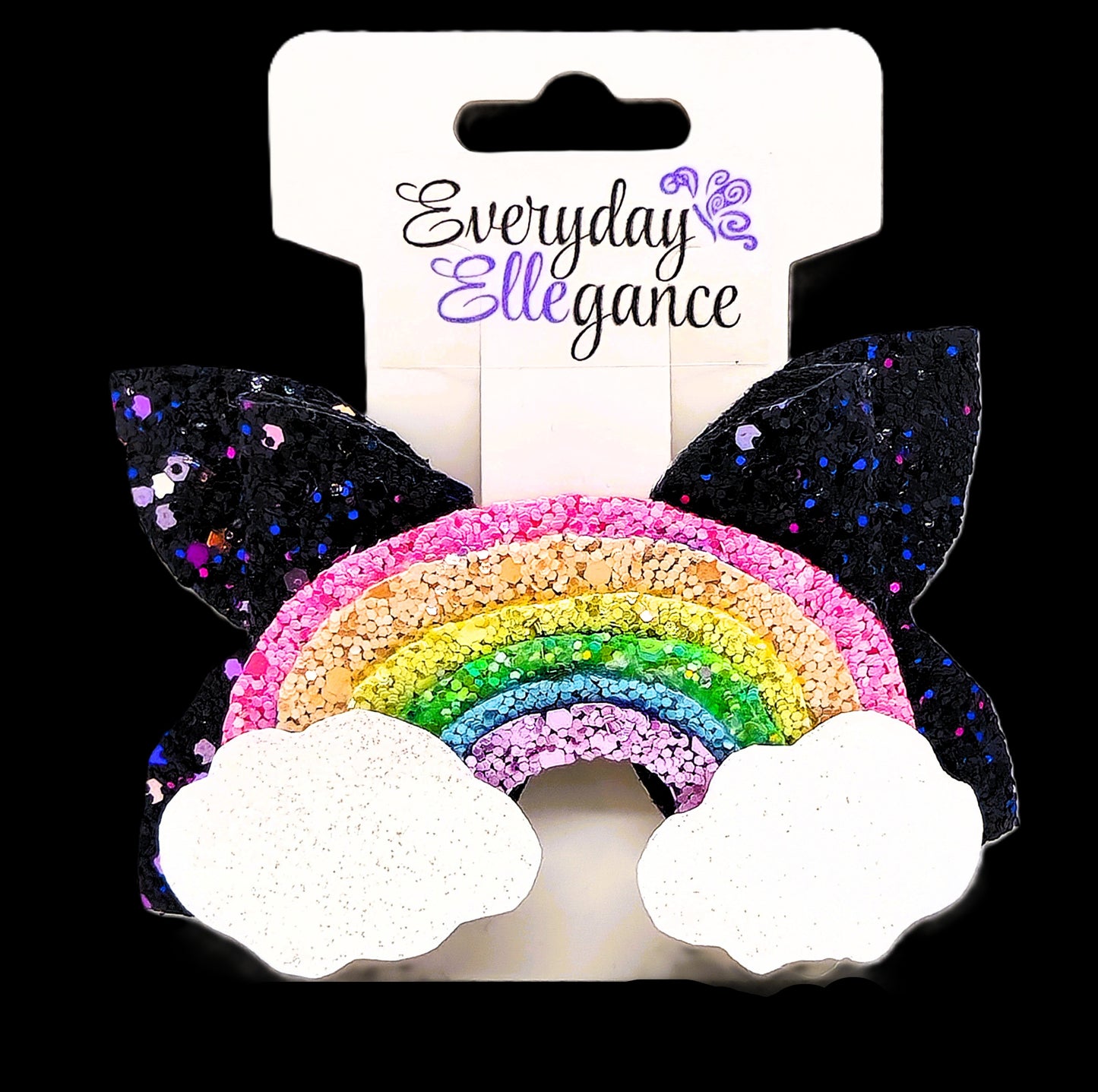 Glitter Rainbow Hair Bow with Black Glitter Back