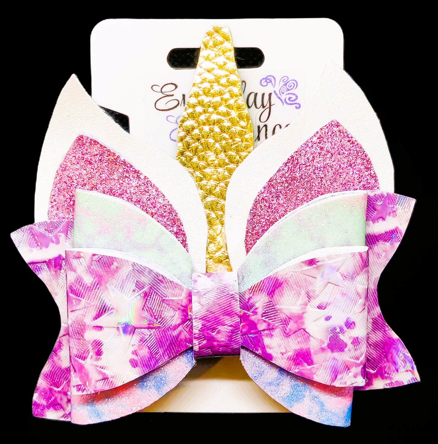 Tie Dye Glitter Unicorn Horn Bow