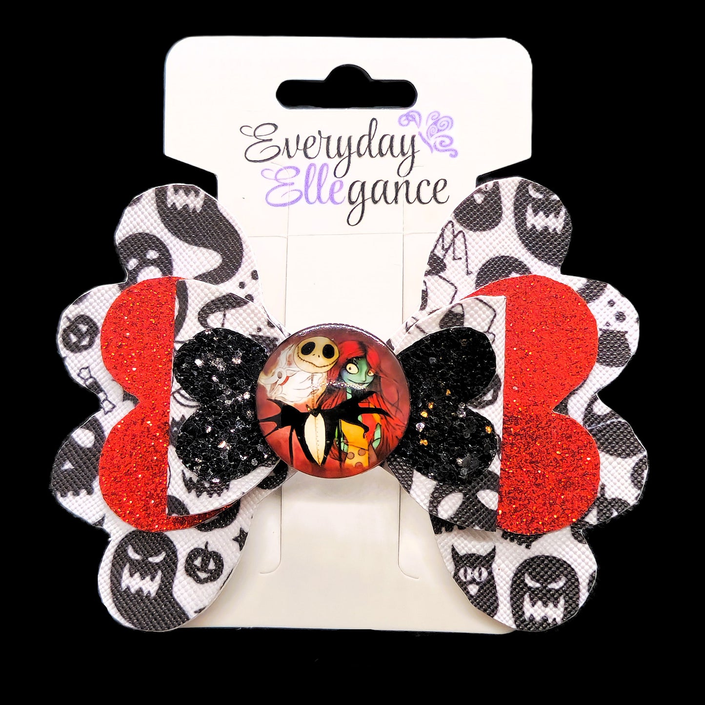 Jack and Sally Glitter and Ghosts Bow