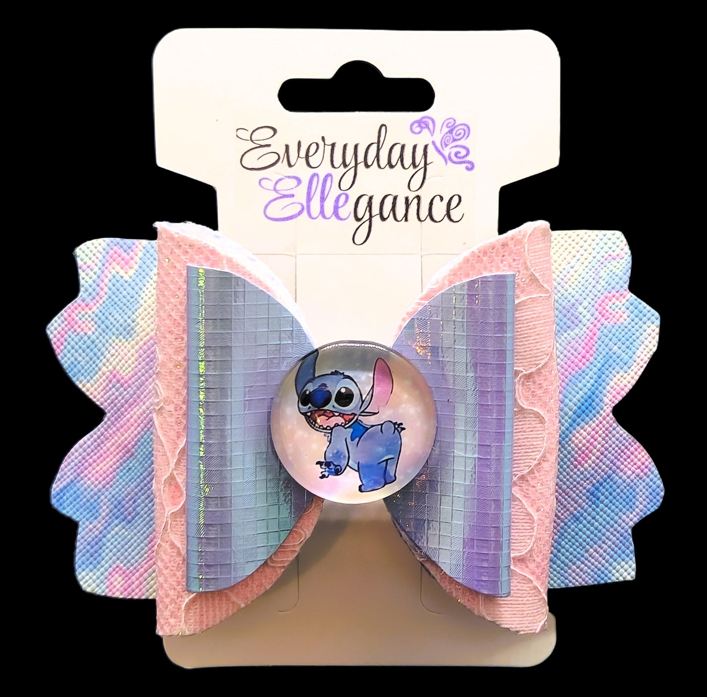 Marbled Stitch Iridescent Bow with a Stitch Cabochon Accent