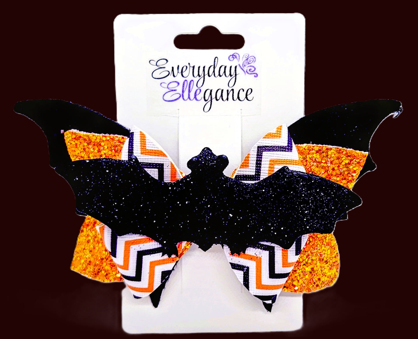 Halloween Chevron Striped Bat Bow with a Bat Accent