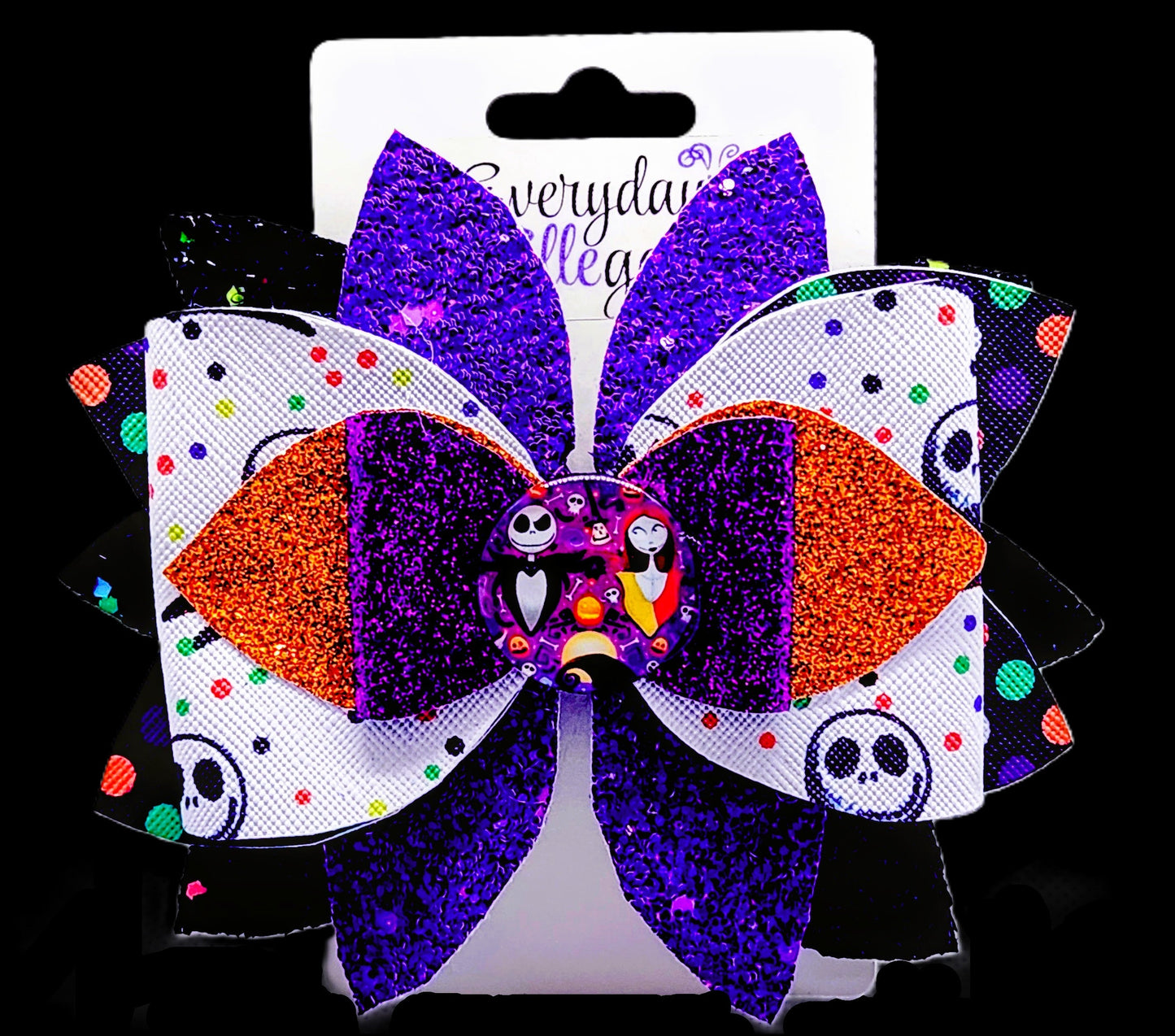 Bloomin Glitter Jack and Sally Bow with a Glass Cabochon Accent