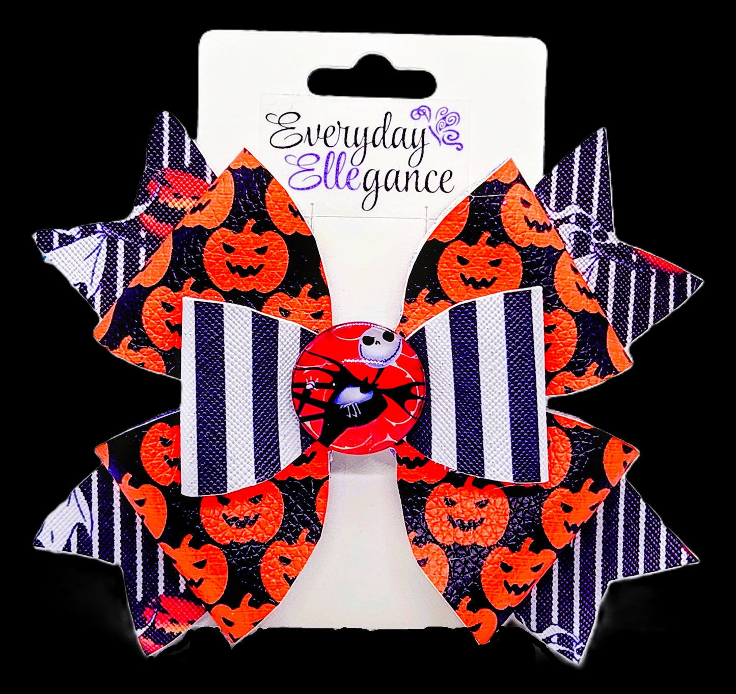 Striped Jack Pinwheel Bow with a Glass Cabochon Accent