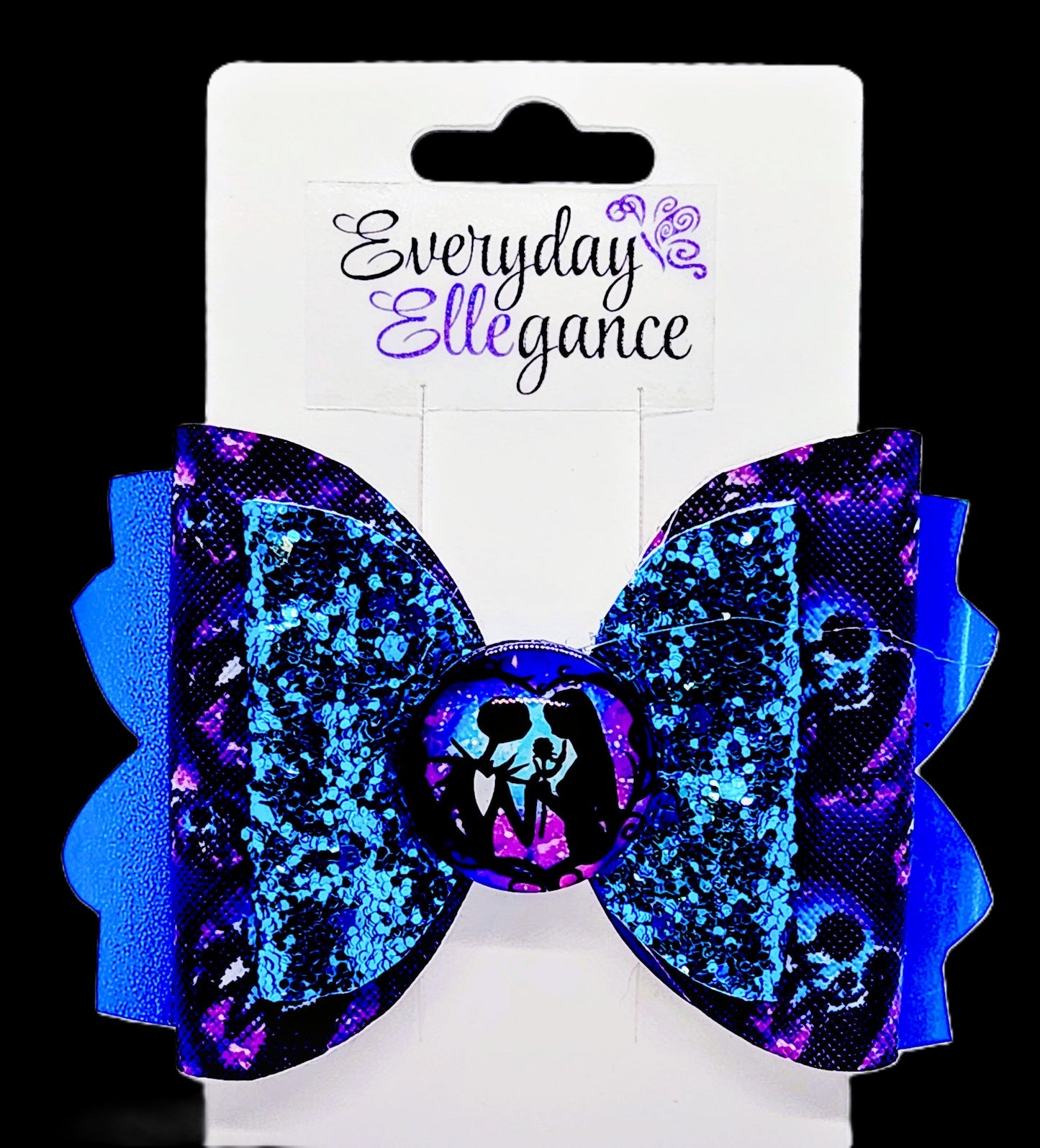 Jack and Sally Glitter Bow with a Glass Cabochon Accent #2