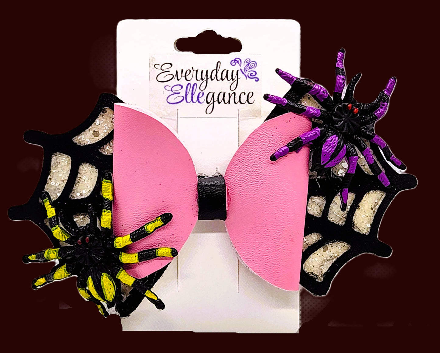 Two Spiders In a Glitter Web Bow