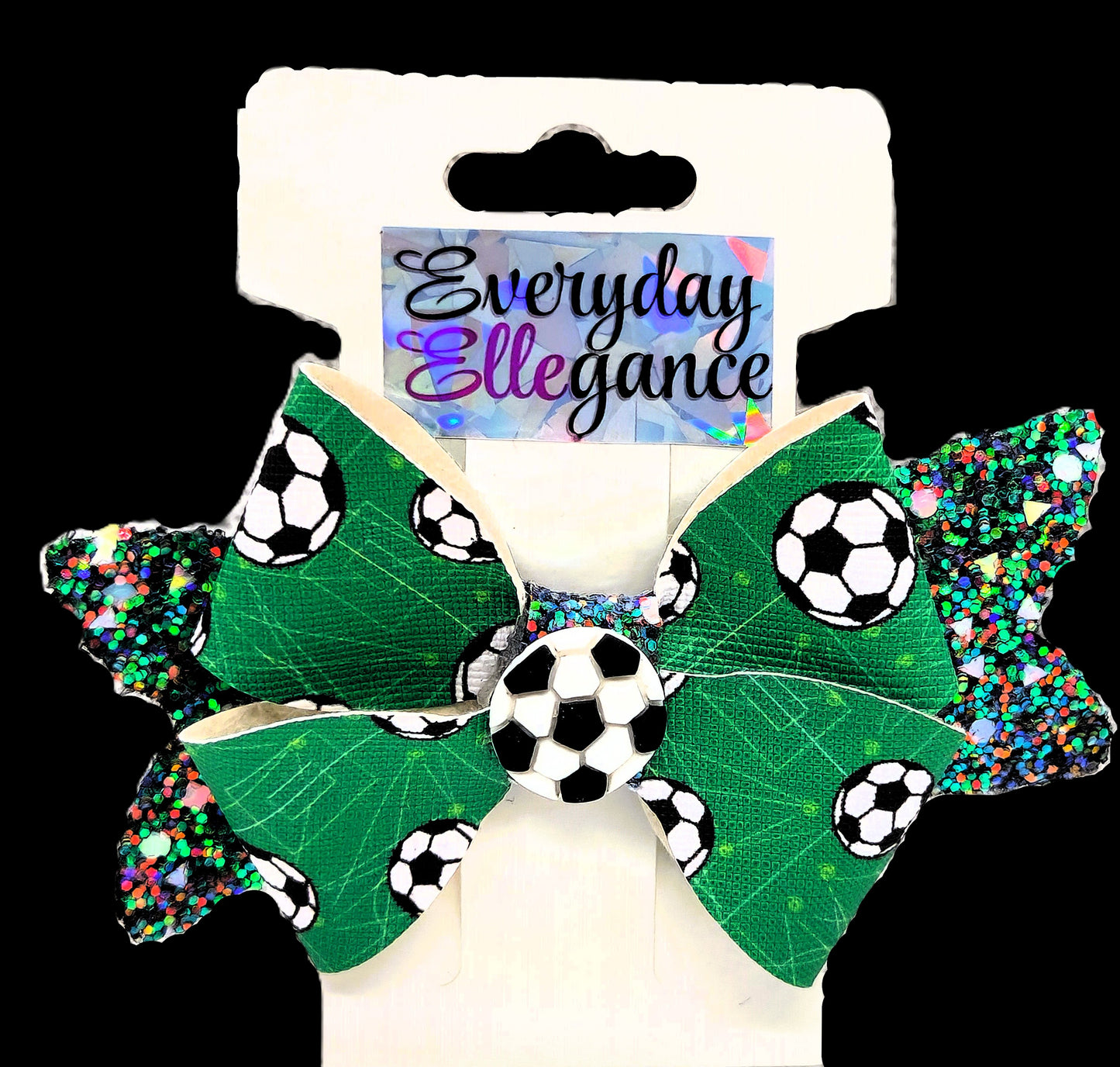 Pinwheel Chunky Glitter Soccer Bow with a Soccer Ball Accent