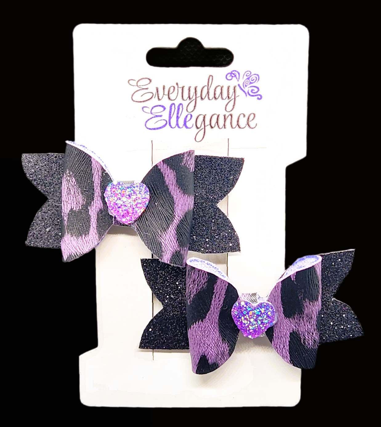 Cheetah Print Glitter Bows with Sparkly Heart Accents