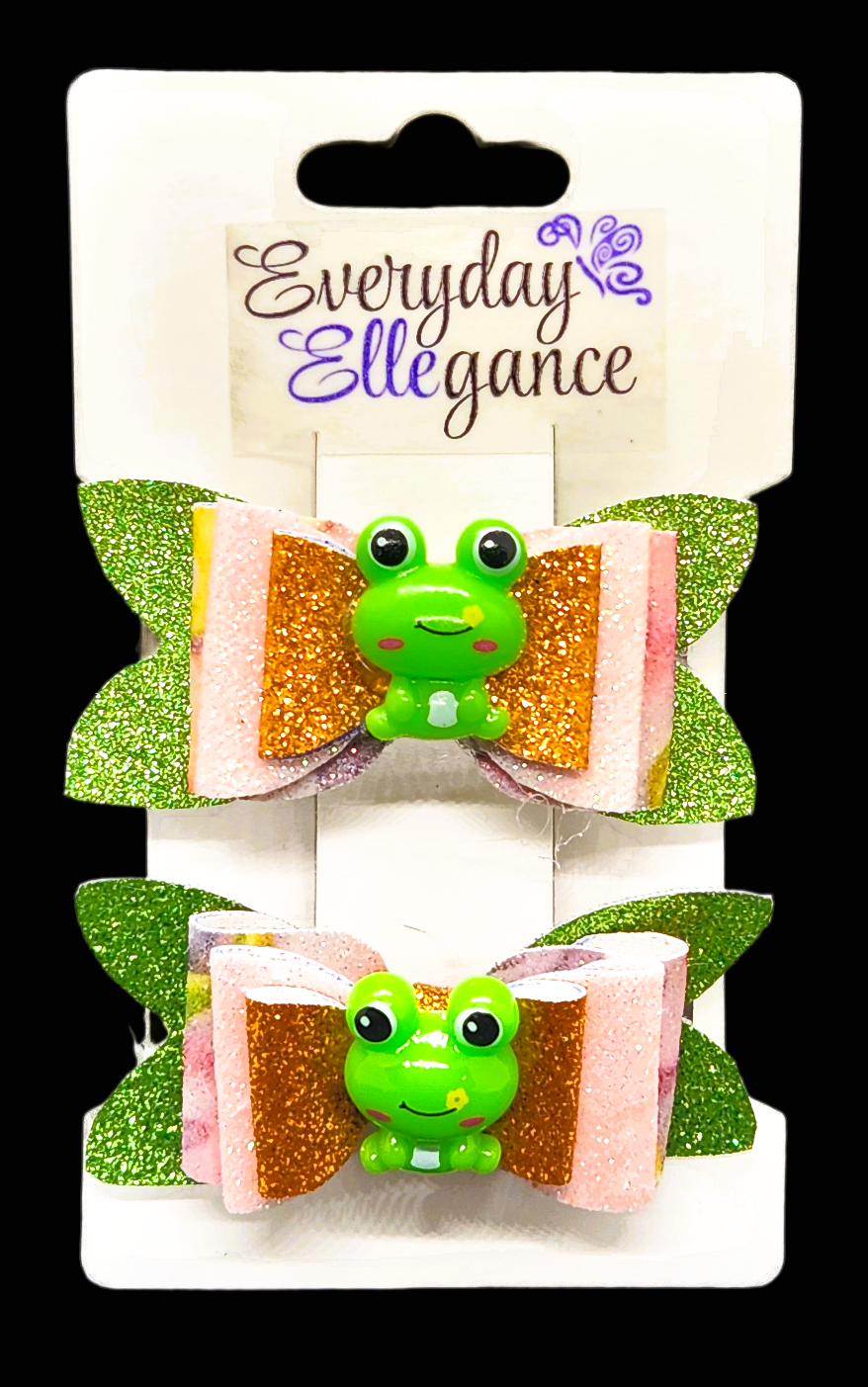 Marbled Glitter Bow Set with Frog Accents