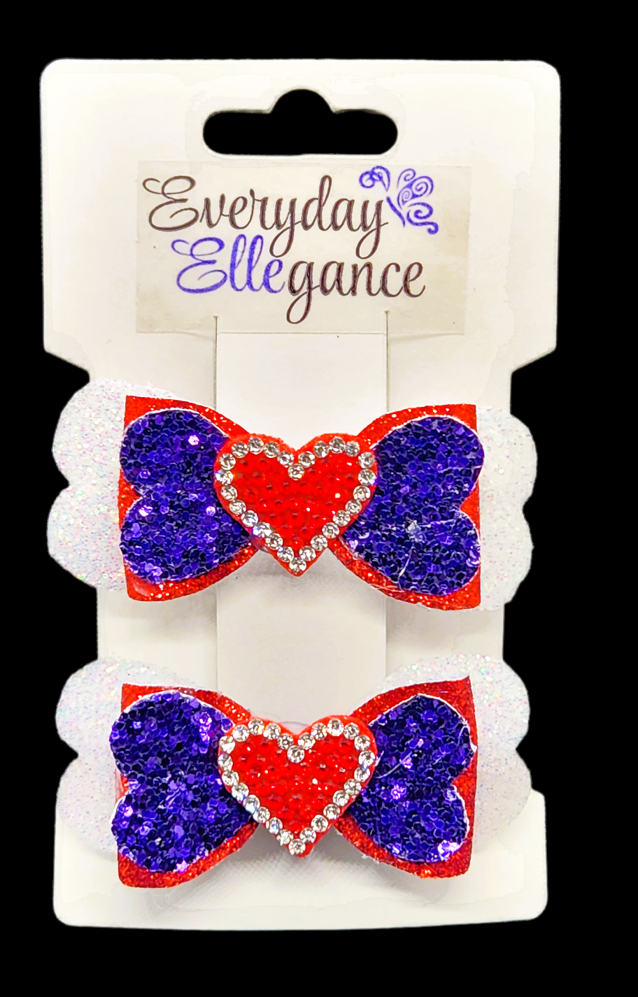 Glitter Heart Bow Set with Rhinestone Heart Accents