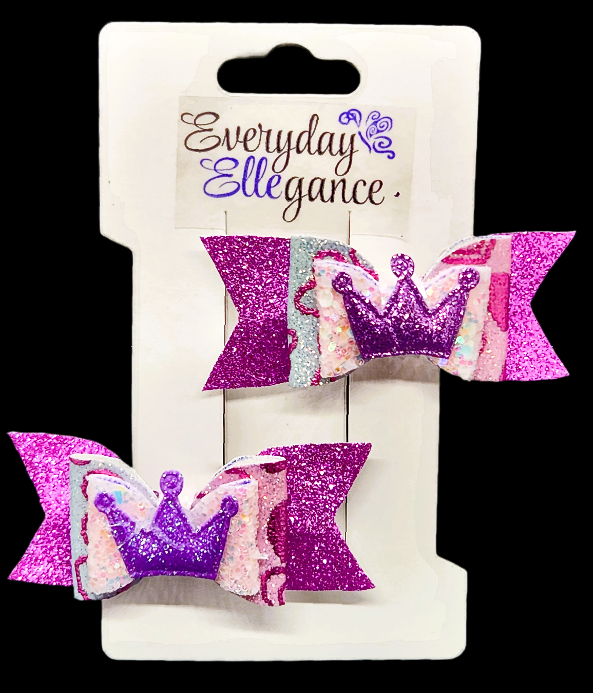 Metallic Glitter Bow Set with Glitter Crown Accents