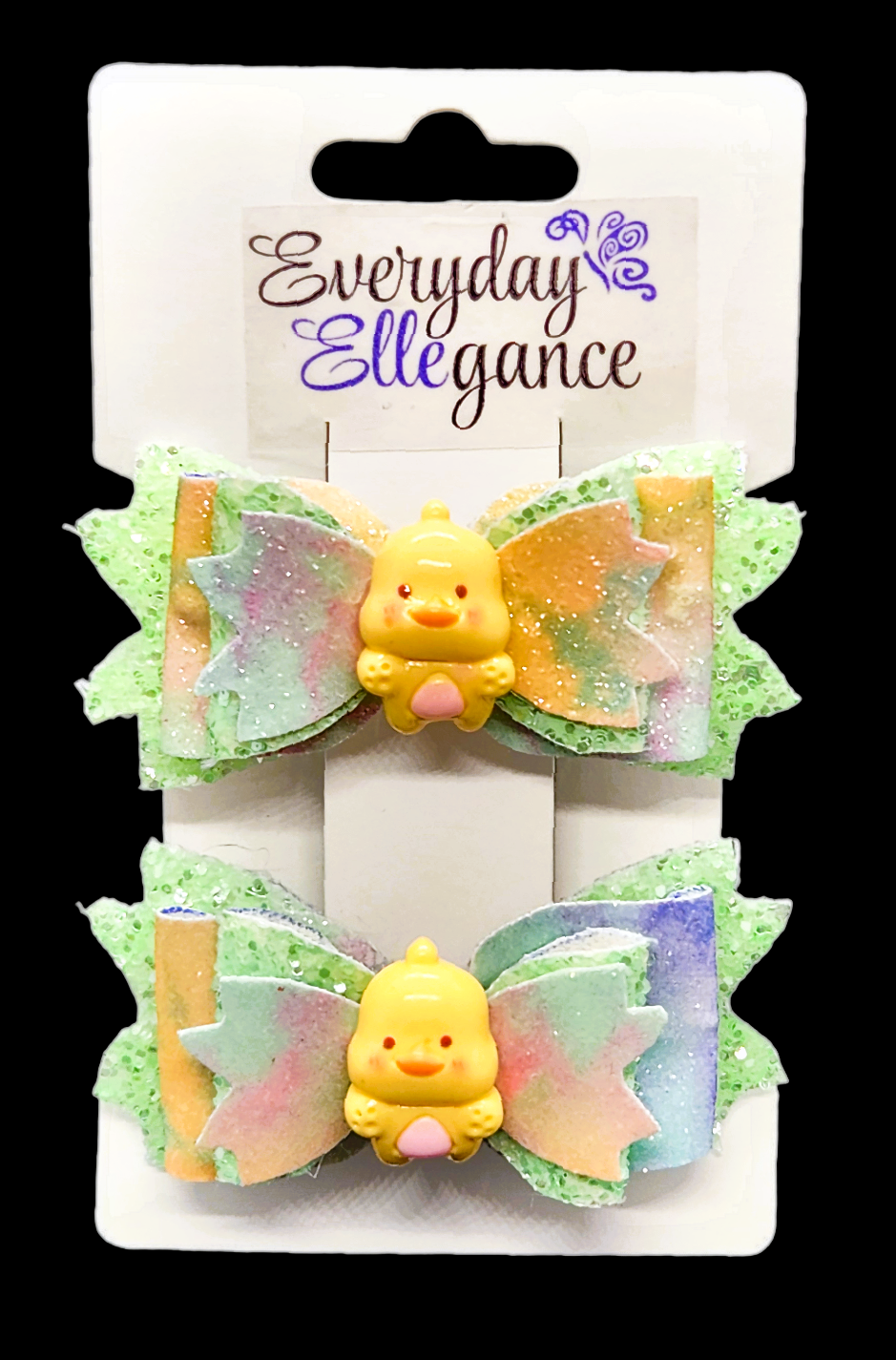 Pastel Marbled Glitter Bow Set with Chick Accents