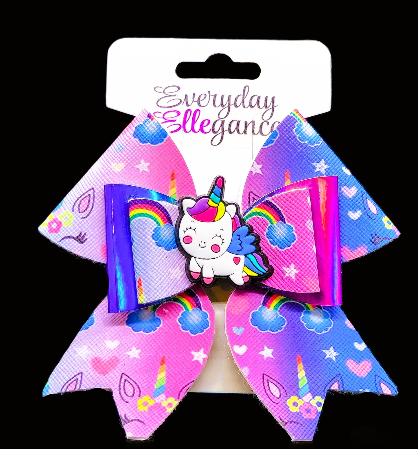 Metallic Rainbow Unicorn Bow with a Unicorn Accent