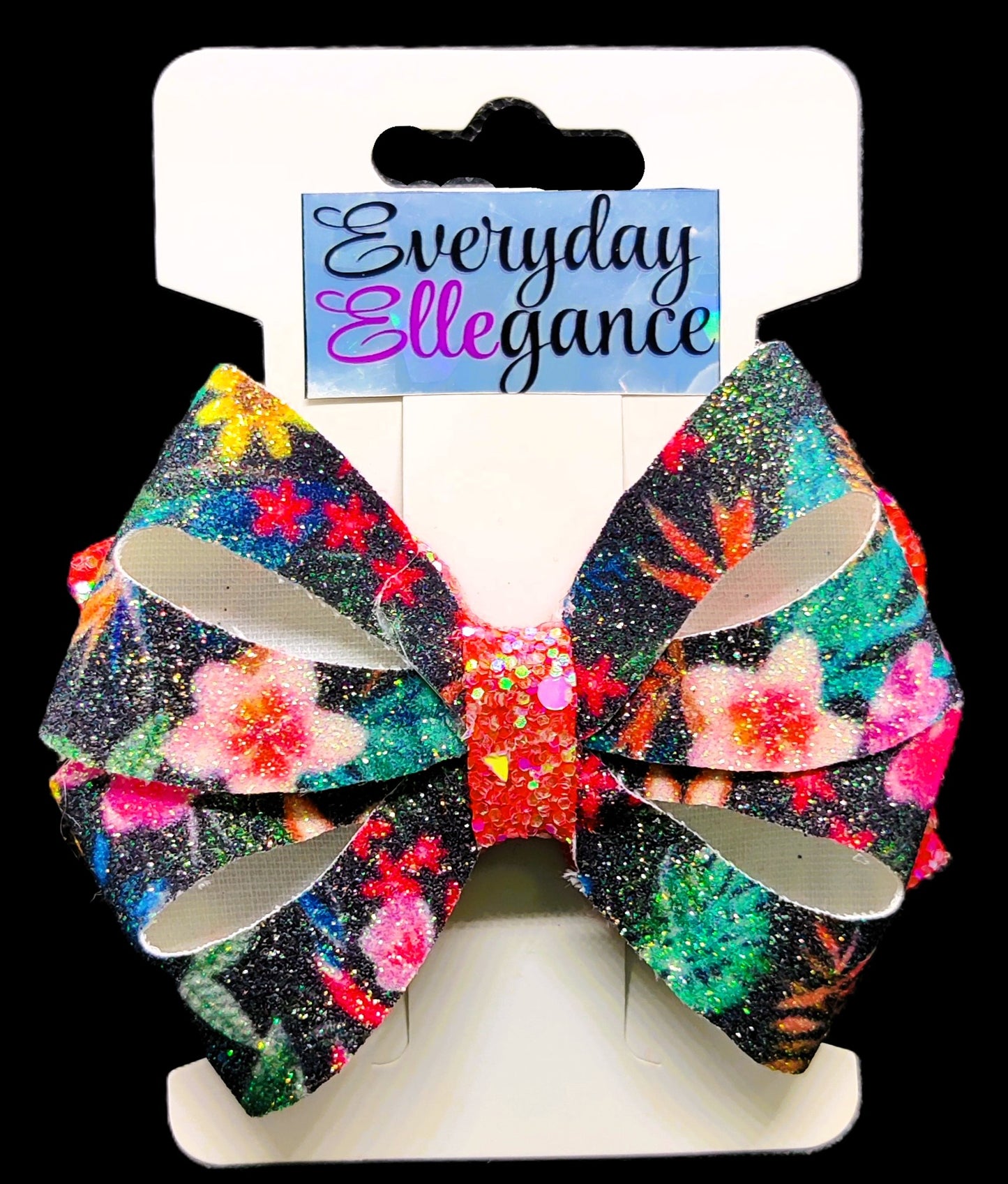 Floral Print Glitter Pinwheel Bow