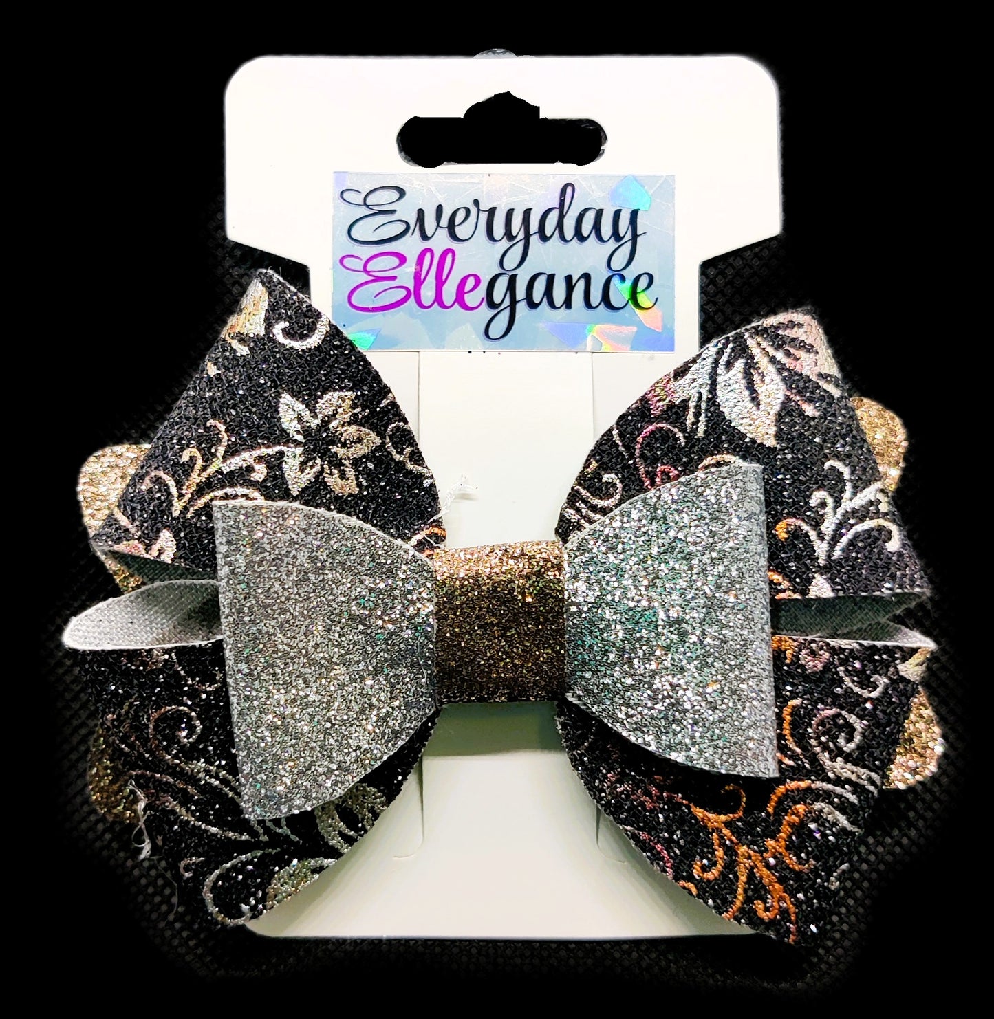 Glitter Pinwheel Hairbow with Holographic Floral Print