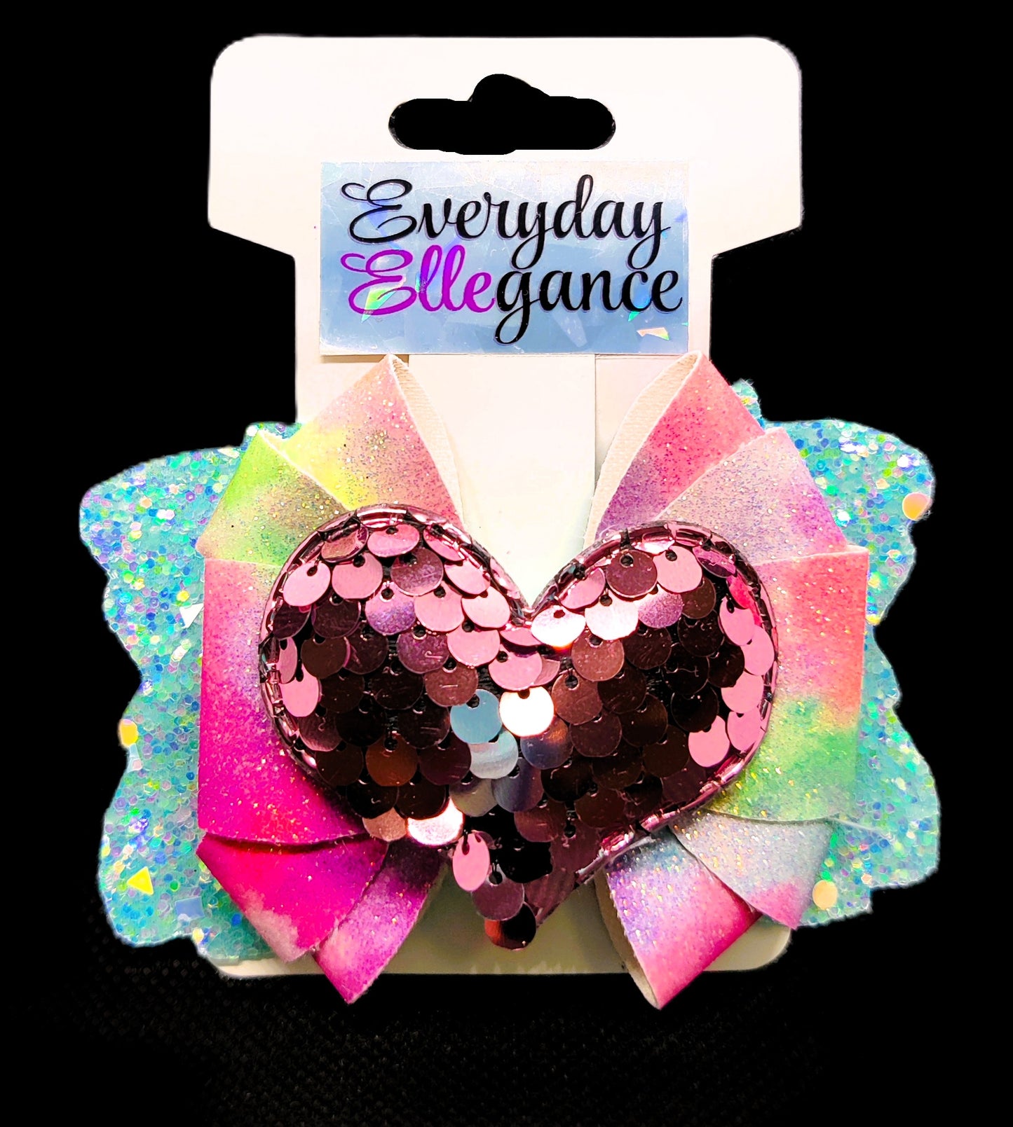 Tie-Dyed Glitter Pinwheel Bow with a Sequin Heart Accent