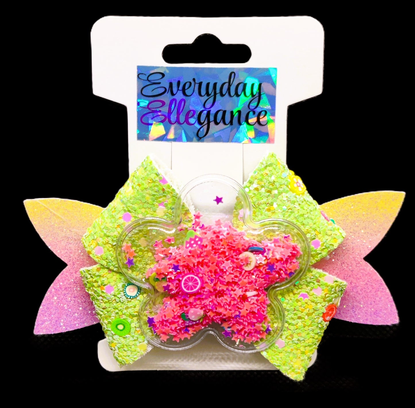 Glitter Pinwheel Hairbow with a Flower Shaker Accent