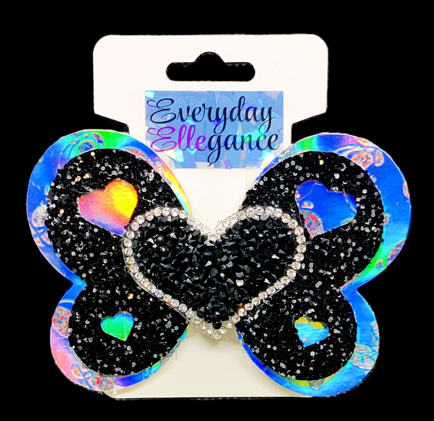 Holographic Glitter Butterfly Hairbow with Sparkly Heart Accent