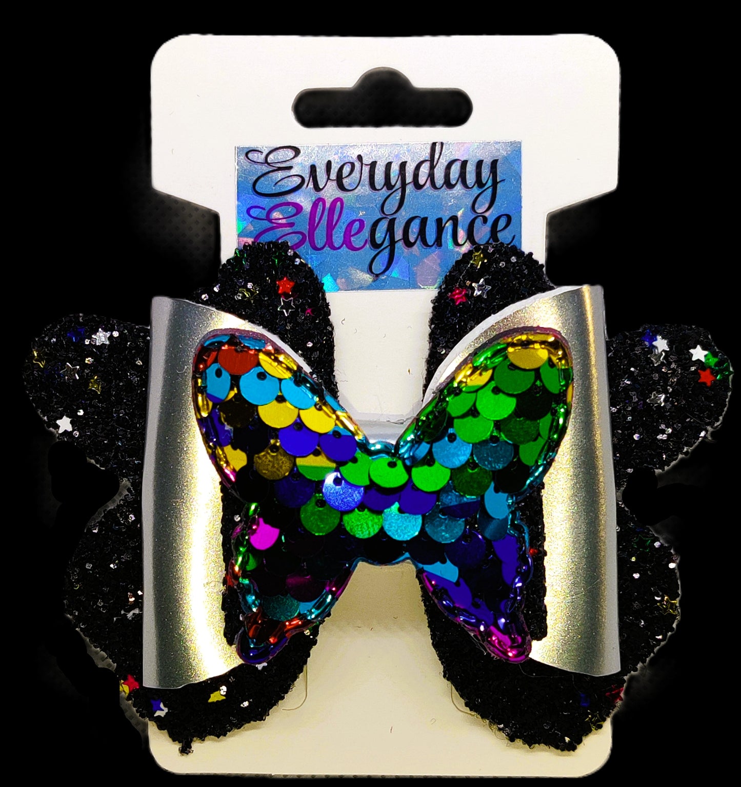 Metallic Glitter Butterfly Hairbow with Sequined Butterfly Accent