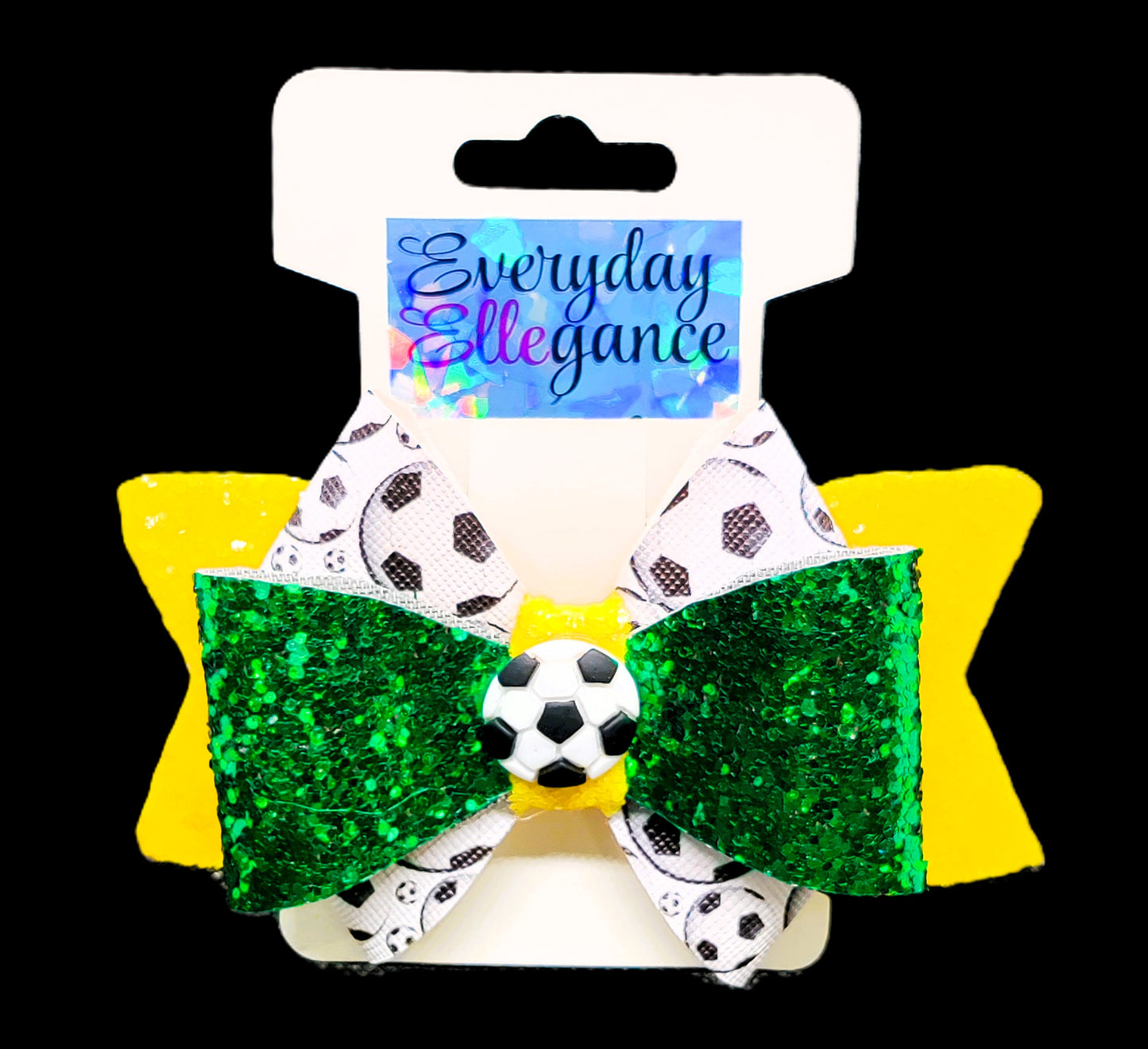 Pinwheel Glitter Soccer Bow with a Soccer Ball Accent