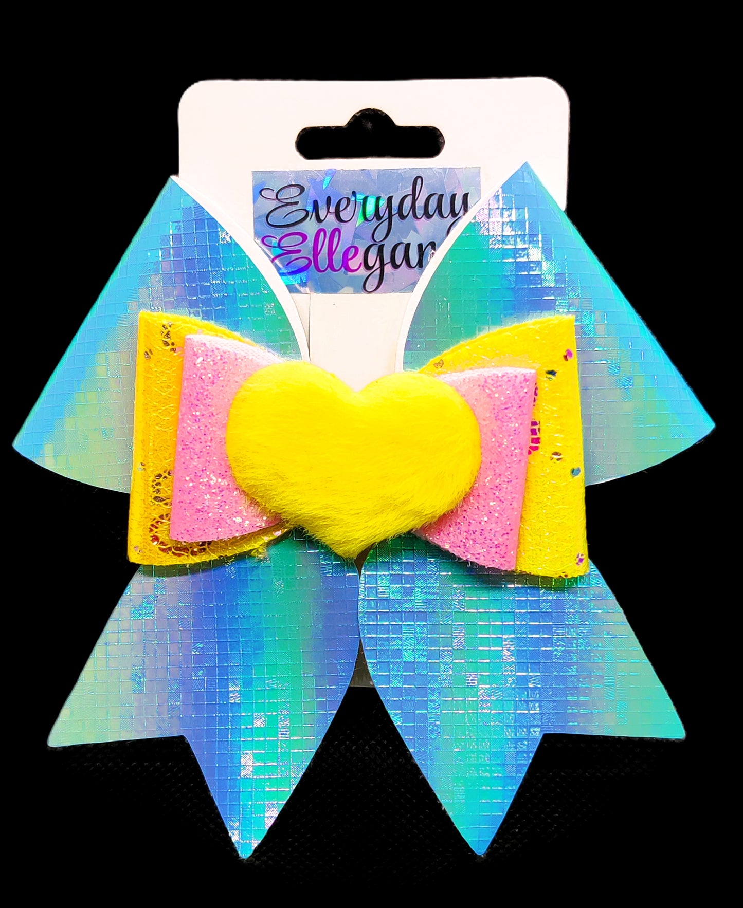 Iridescent Glitter Hairbow with a Fuzzy Heart Accent