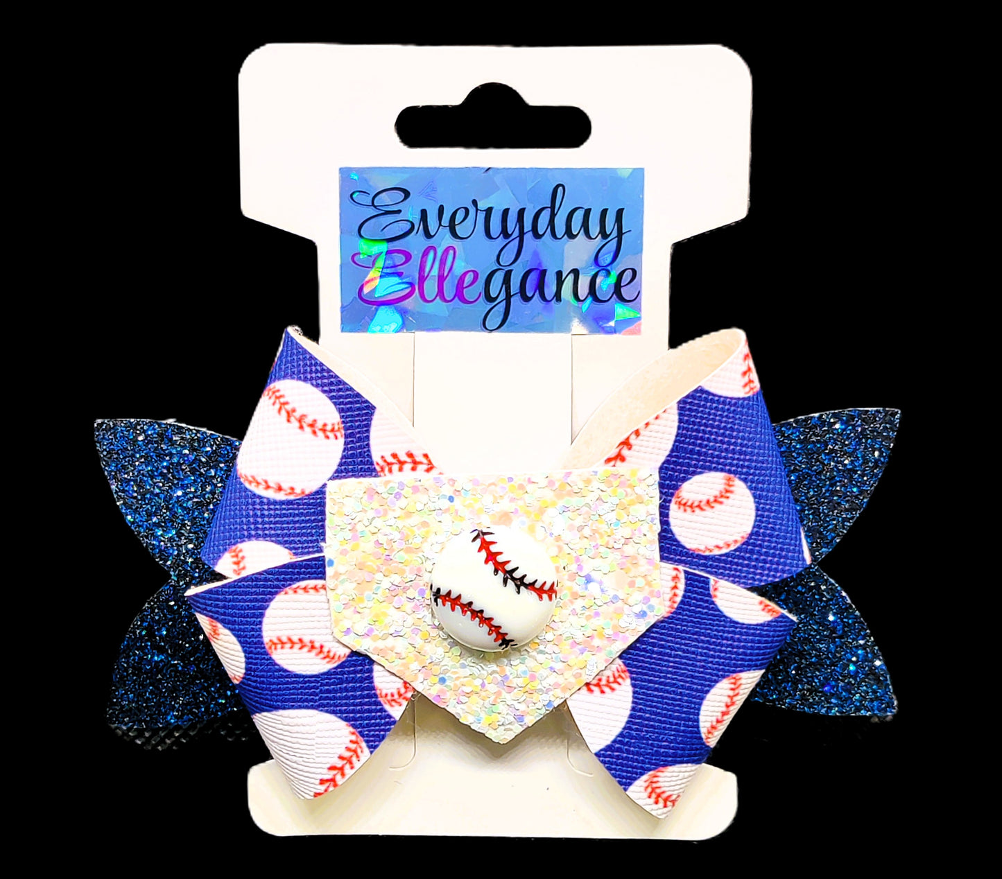 Baseball Glitter Pinwheel Bow with Base and Baseball Accents