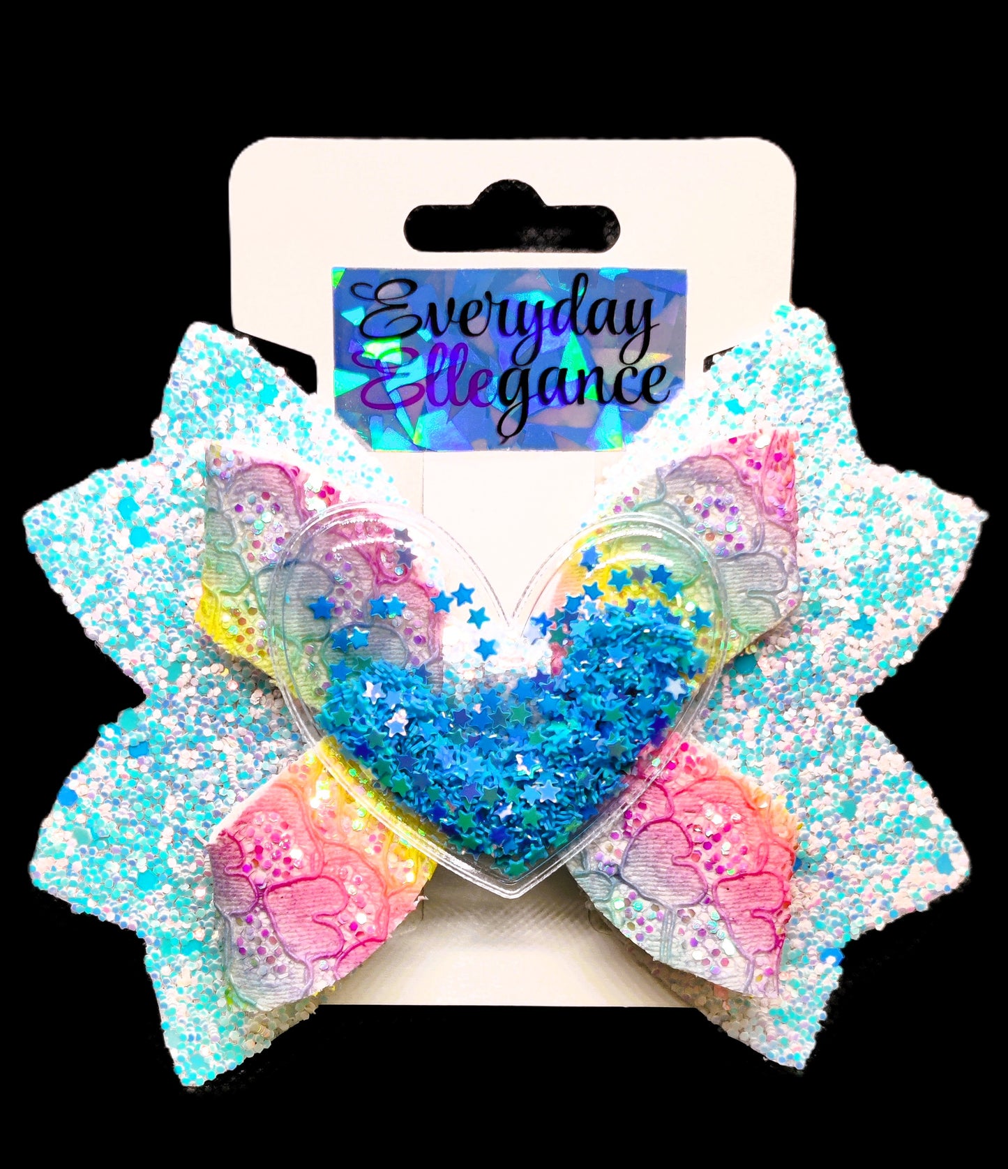 Glitter Pinwheel Hair Bow with a Heart Shaker Accent