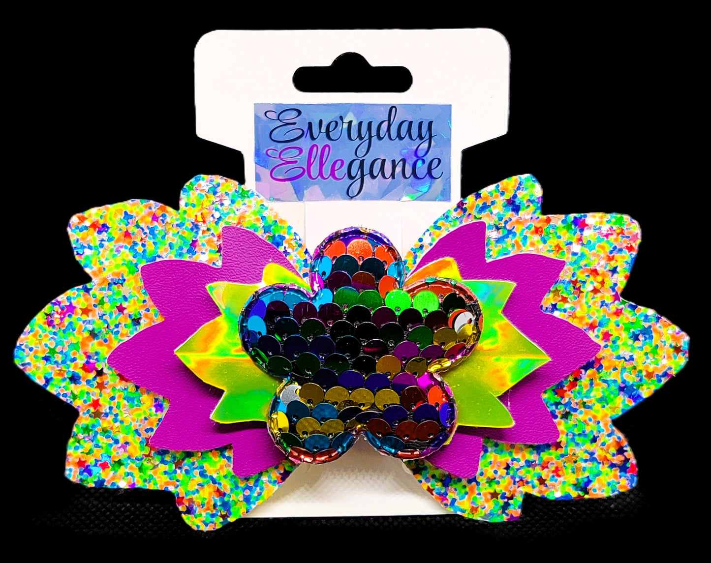 Holographic Glitter Hairbow with Sequin Flower Accent