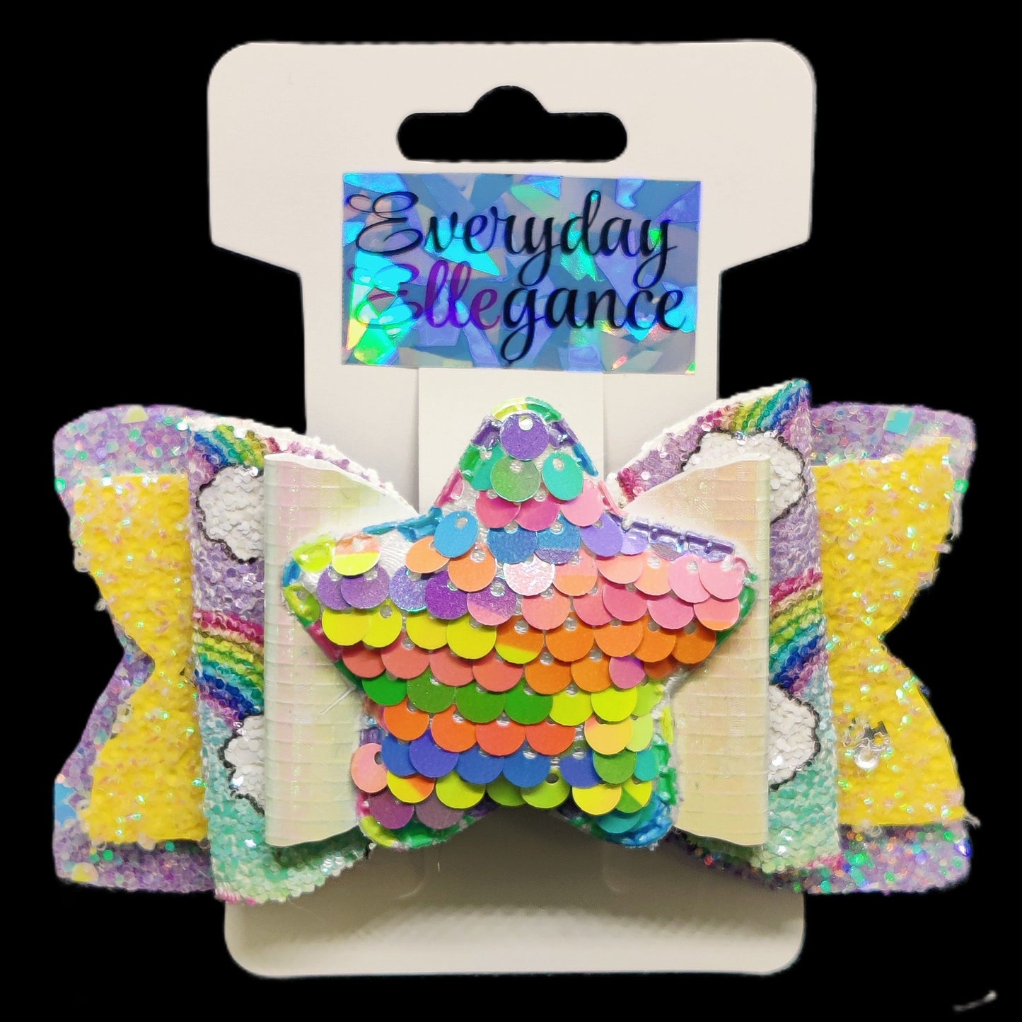 Glitter Rainbow Hairbow with Sequin Star Accent