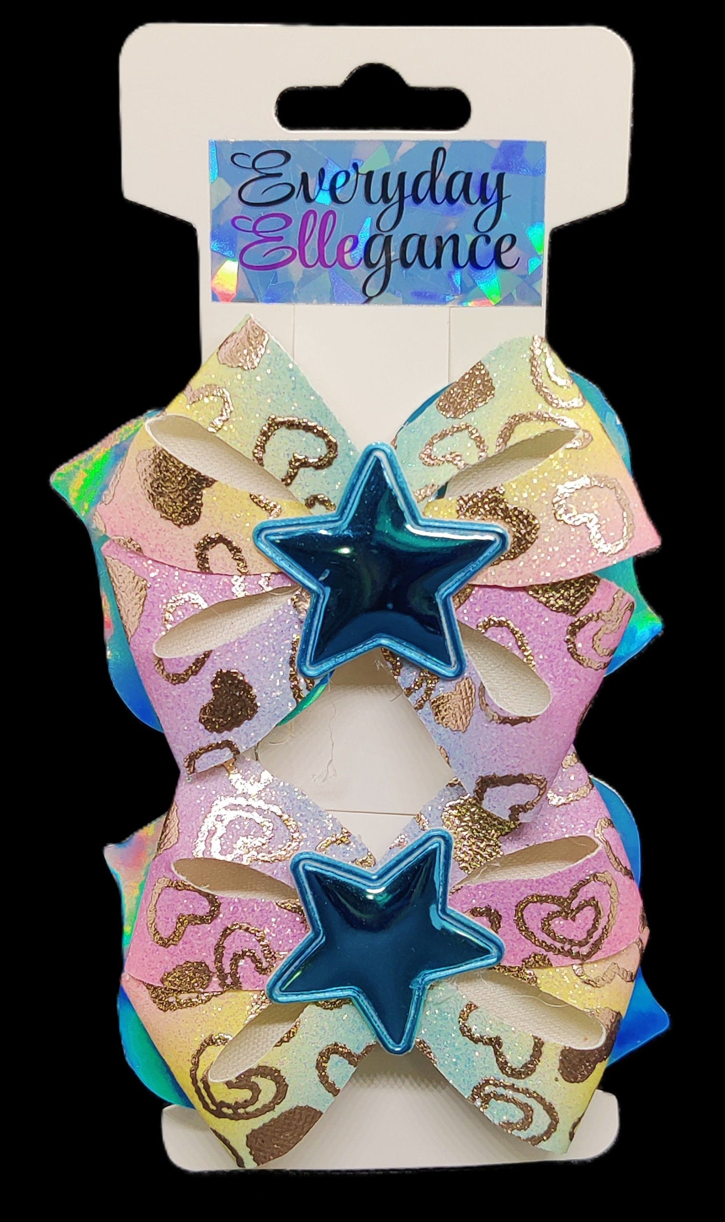 Pinwheel Glitter Hairbow Set with Metallic Star Accents