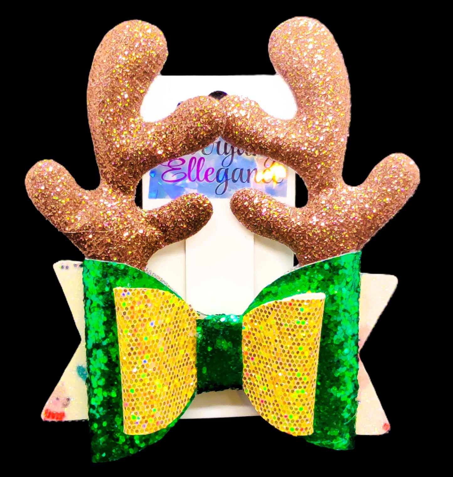 Glitter Reindeer Bow with Glitter Antler Accents