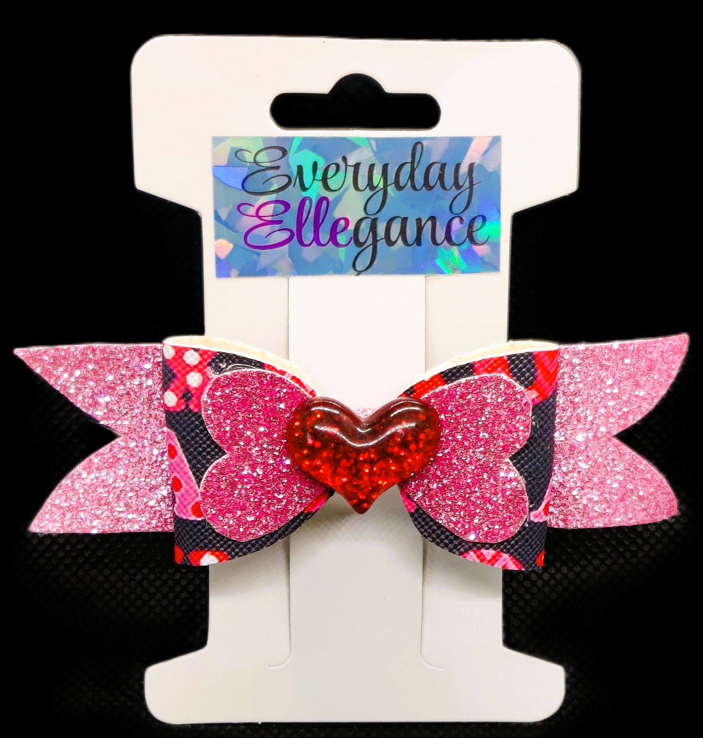 Glitter Heart Flag Tail Bow with a Heart Accent