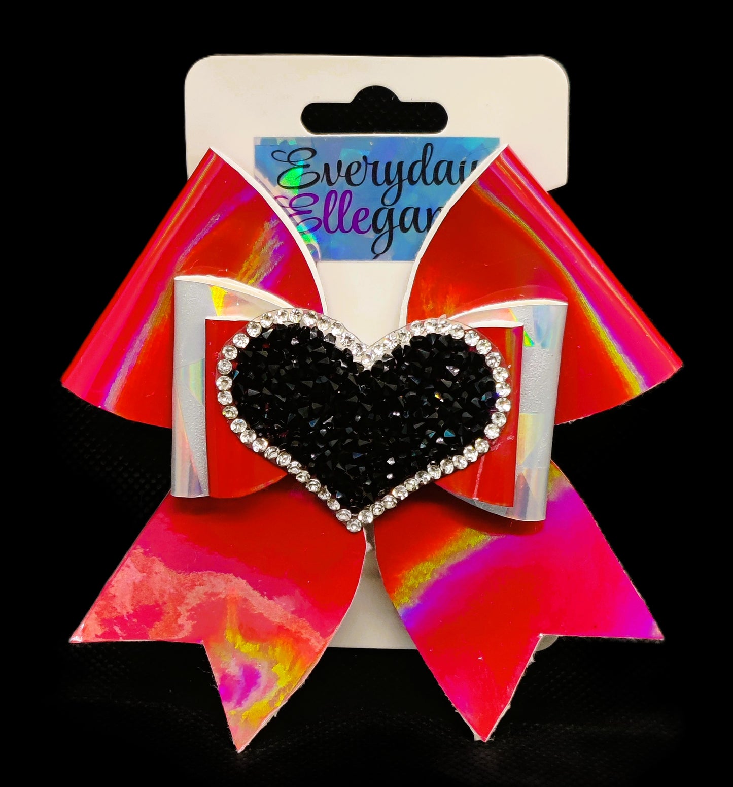 Holographic Bow with Black and Silver Heart Accent