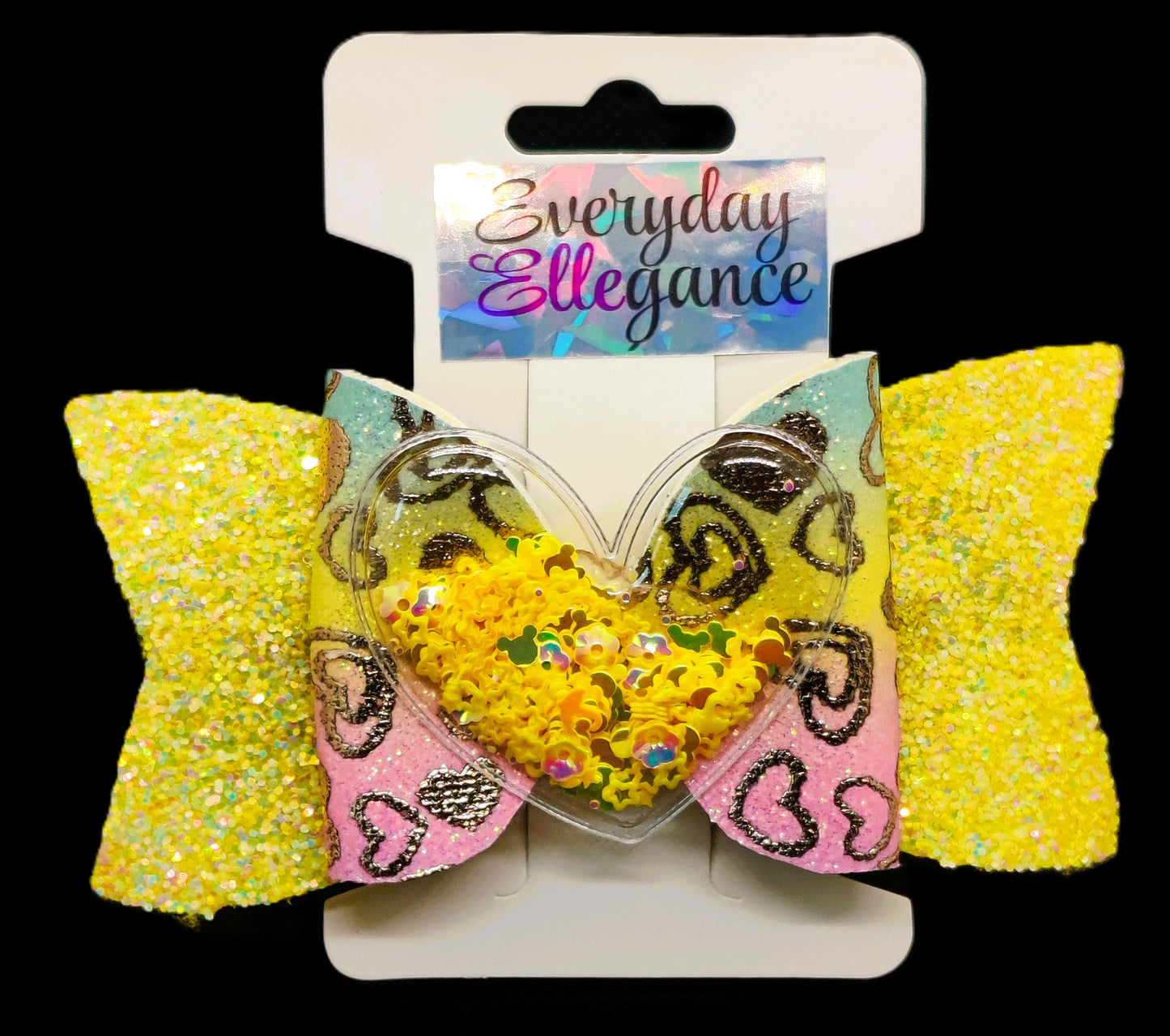 Pastel Heart Glitter Bow with Heart Shaker Accent